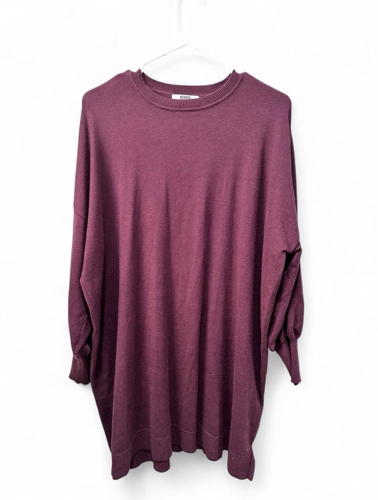 BB Dakota Steve Madden Womens S Burgundy Oversized Tunic Sweater Dress Hem Split