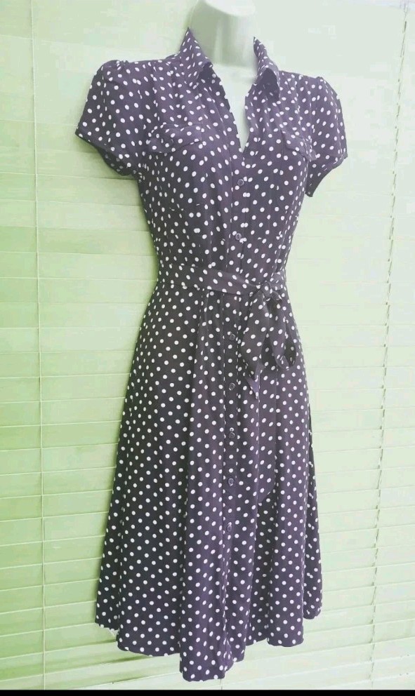 Vintage 1940s 1950s Style brown polka-dot shirtwaister dress Size 10 TWINWOOD