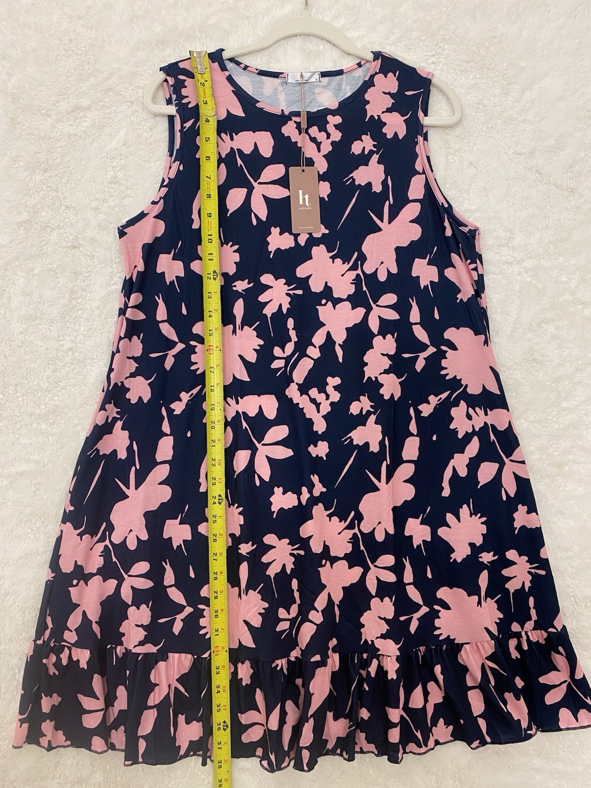 Womens Floral Ruffle Hem Sleeveless Midi Dress Size XL Navy & Pink Jersey NWT