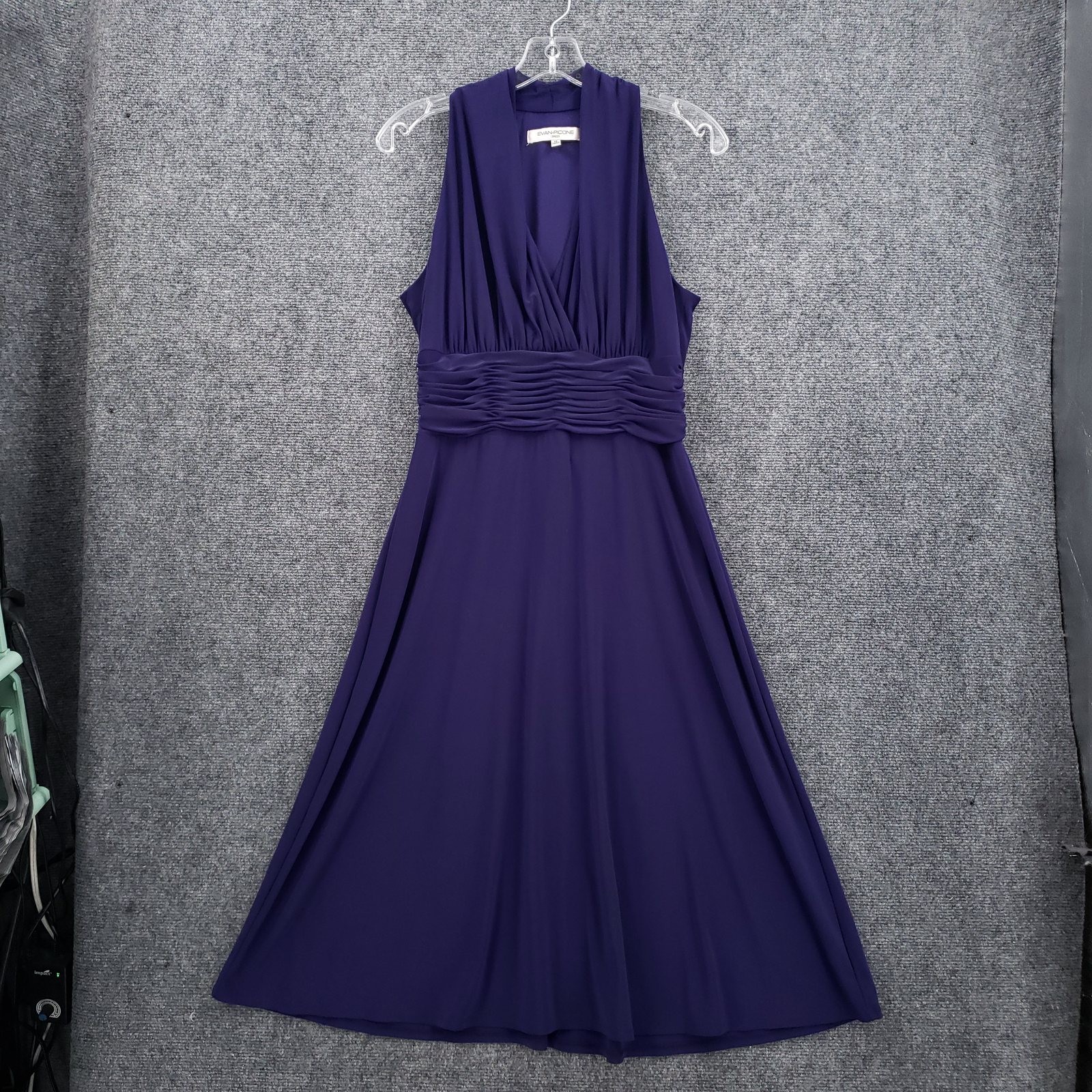 Evan-Picone A-Line Dress Womens 10 Purple Maxi Sleeveless Ruched V Neck Formal