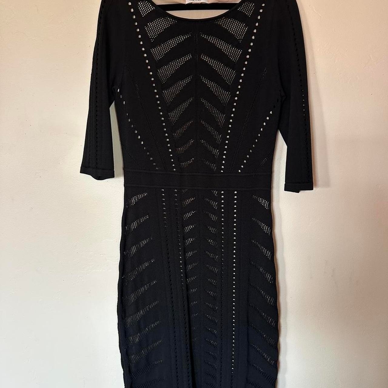Calvin Klein black fishnet dress with nude lining. Body con, cocktail,