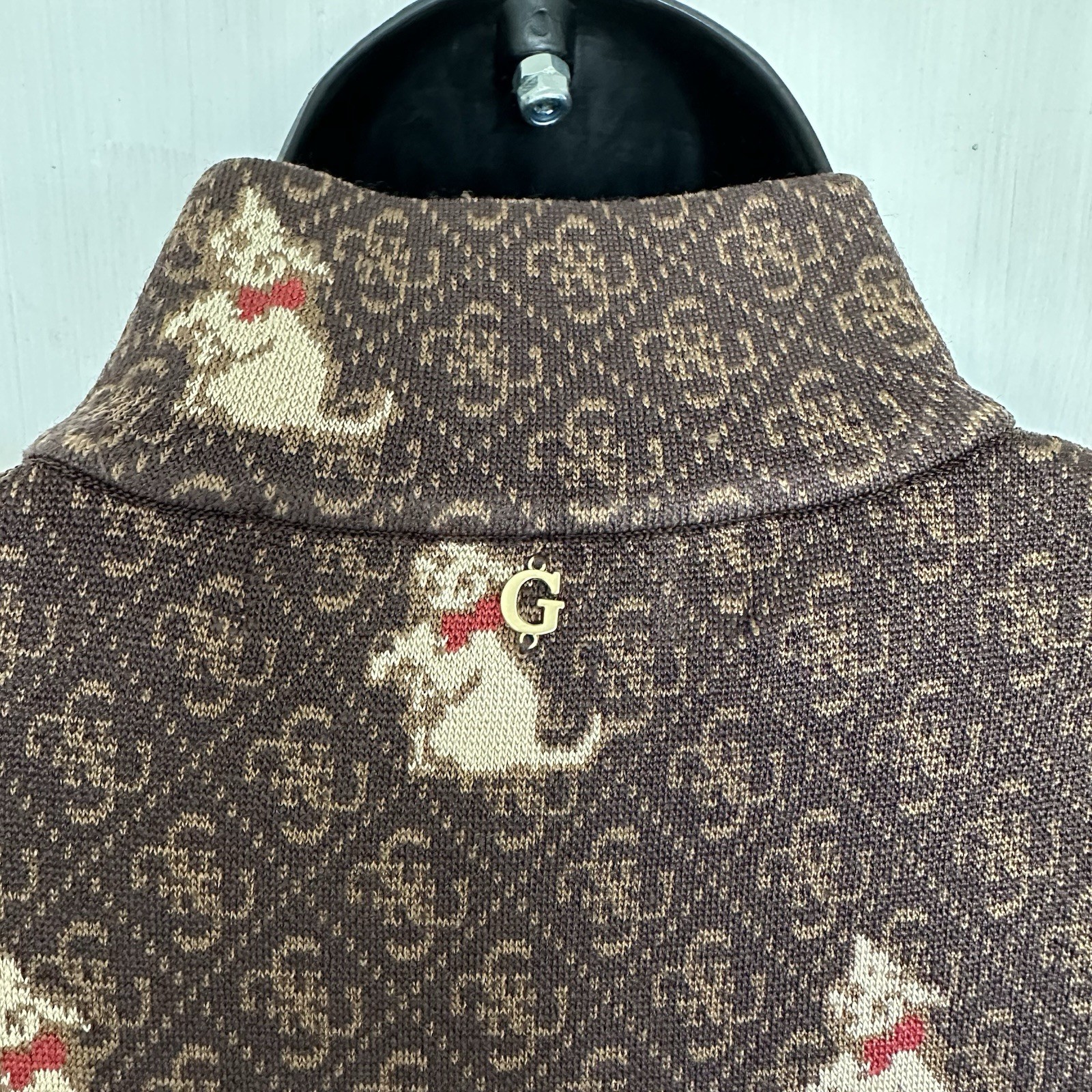 Brandalised Banksy Graffiti Cat Monogram Cutout Mock Neck Mini Dress Brown XS