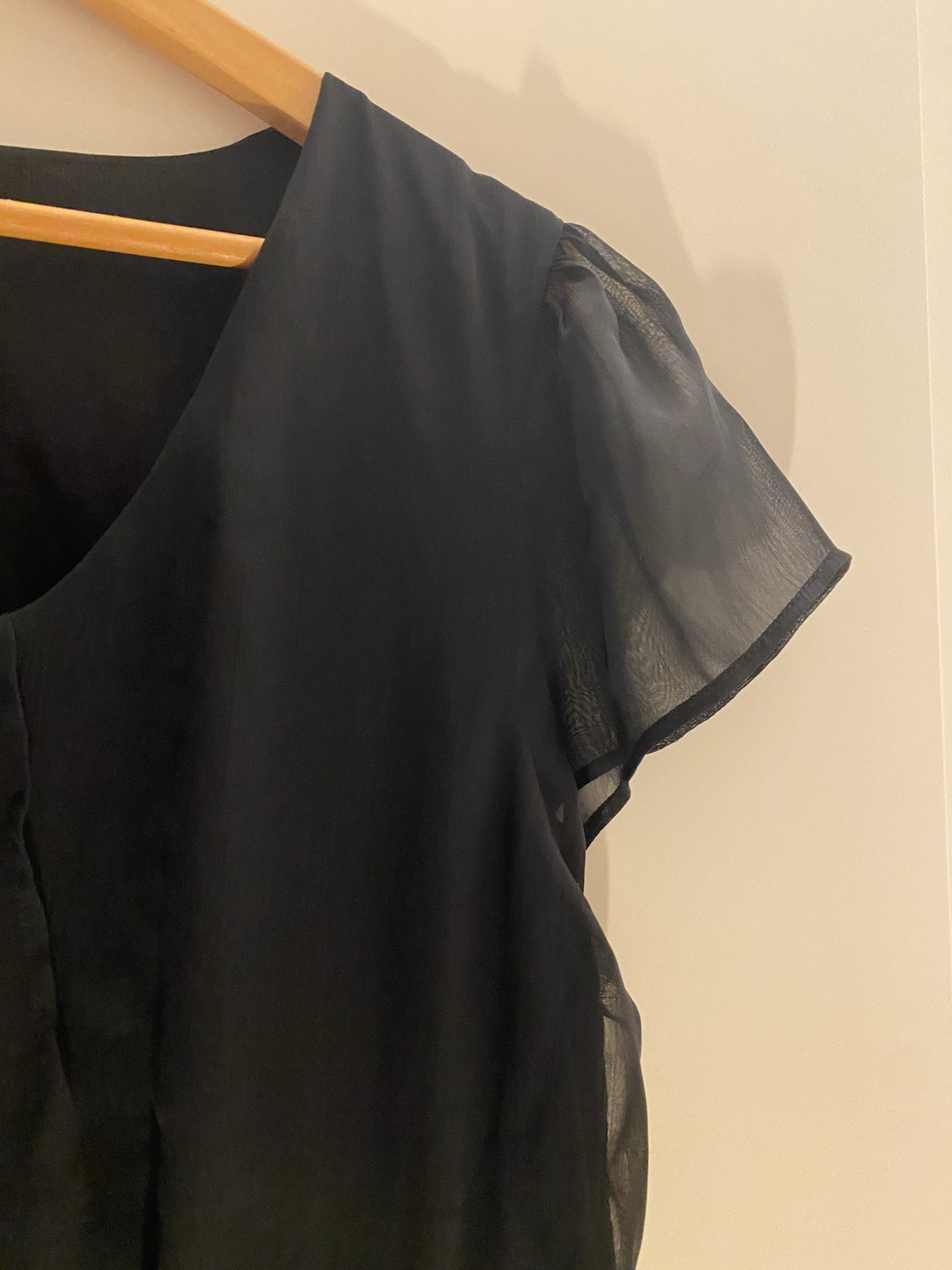 Merona XL Black Chiffon Lined Flutter Sleeve Scoop Neck A-Line Knee Dress