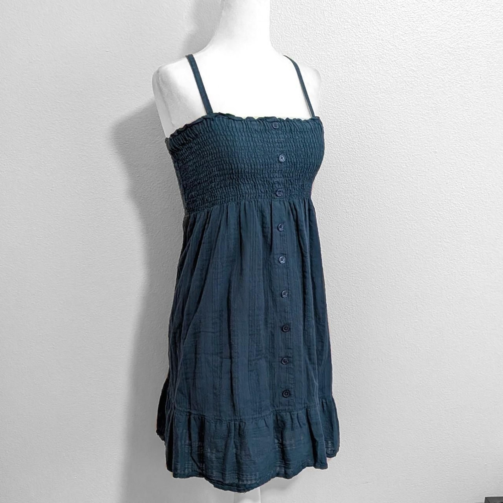 Mossimo Supply Co. Blue Smocked Button Up Mini Dress | Size L