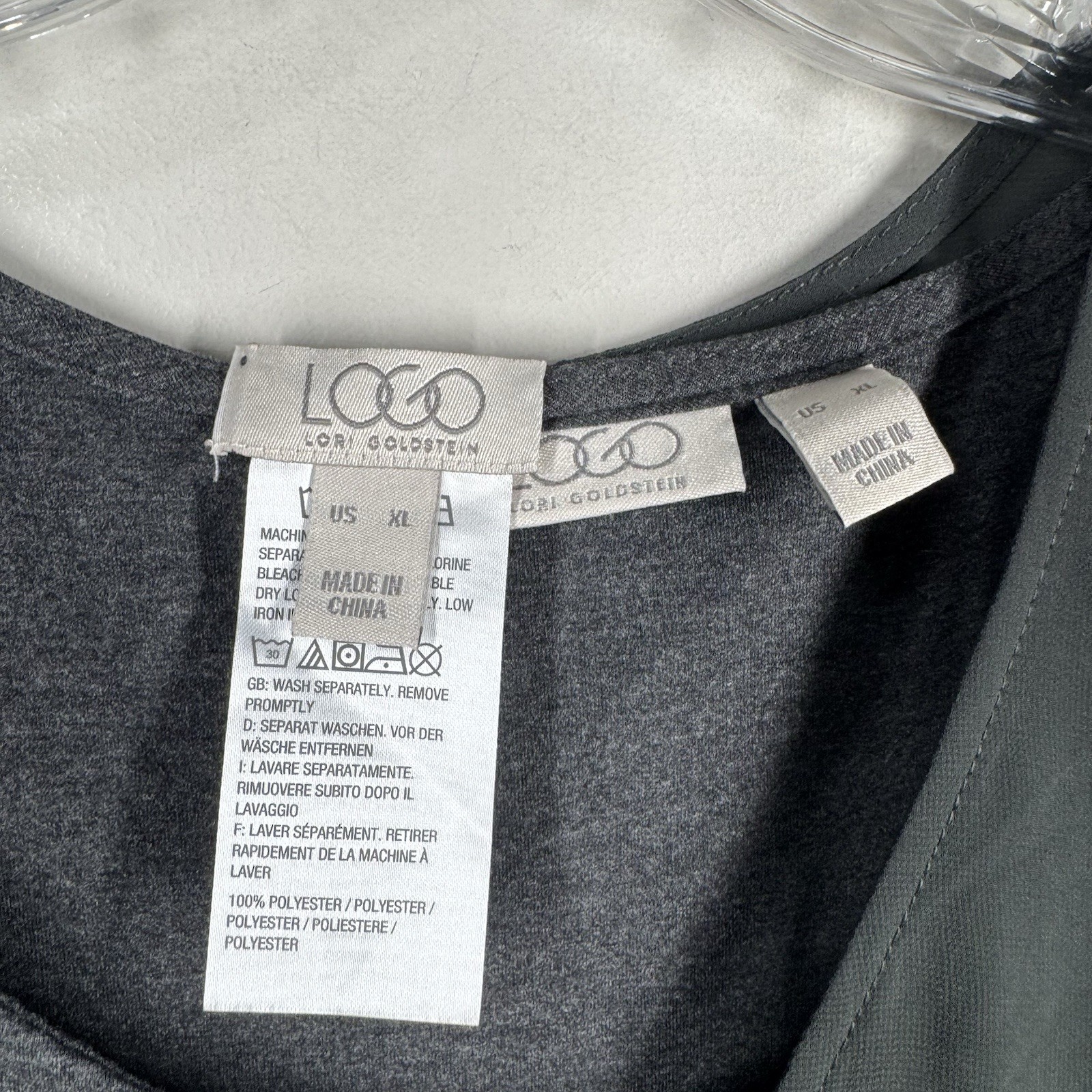 Logo Lori Goldstein Green Gray Layered Chiffon Jersey Stretch Maxi Dress Sz XL