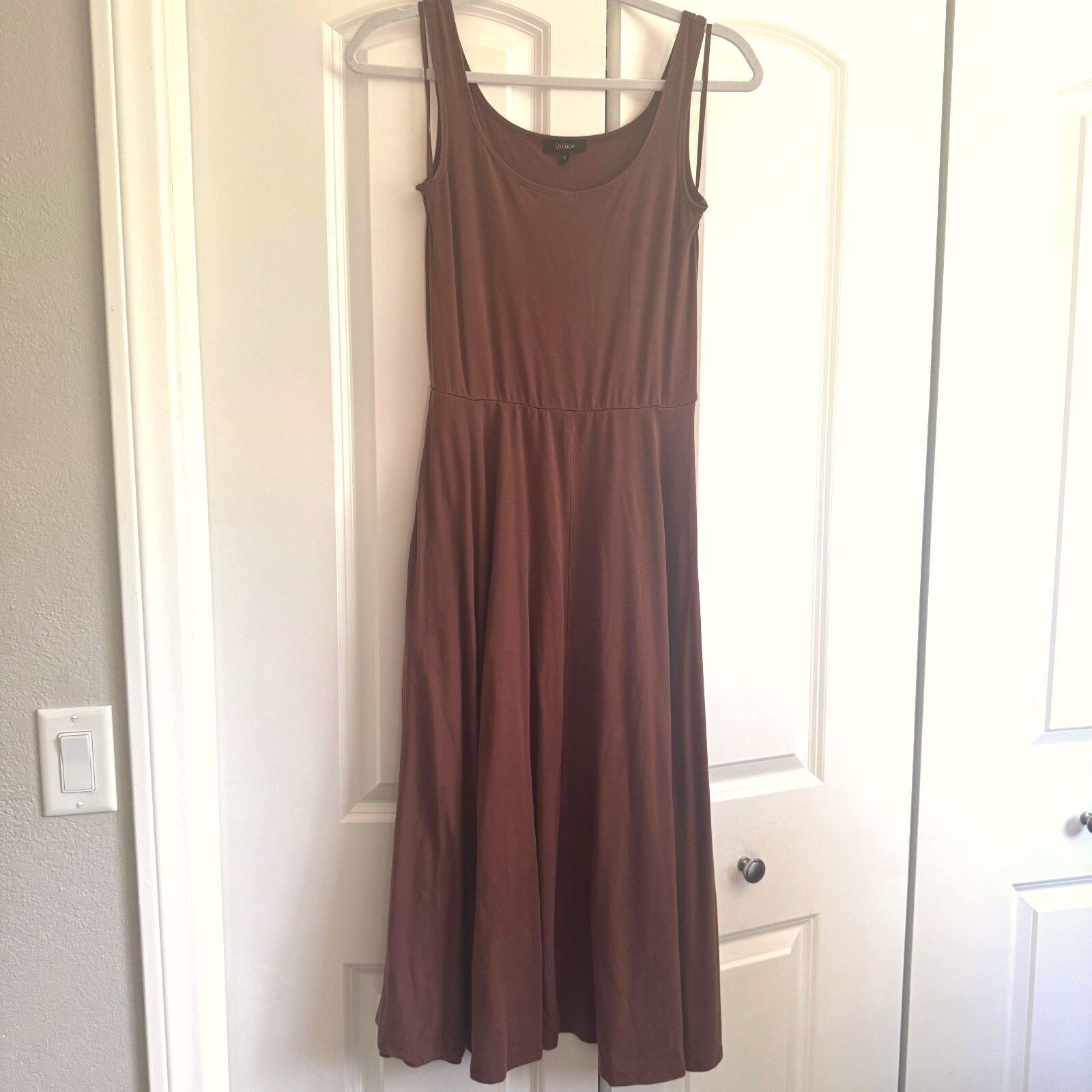 Quince Tencel Jersey Fit and Flare Sleeveless Midi Dress Brown Size S