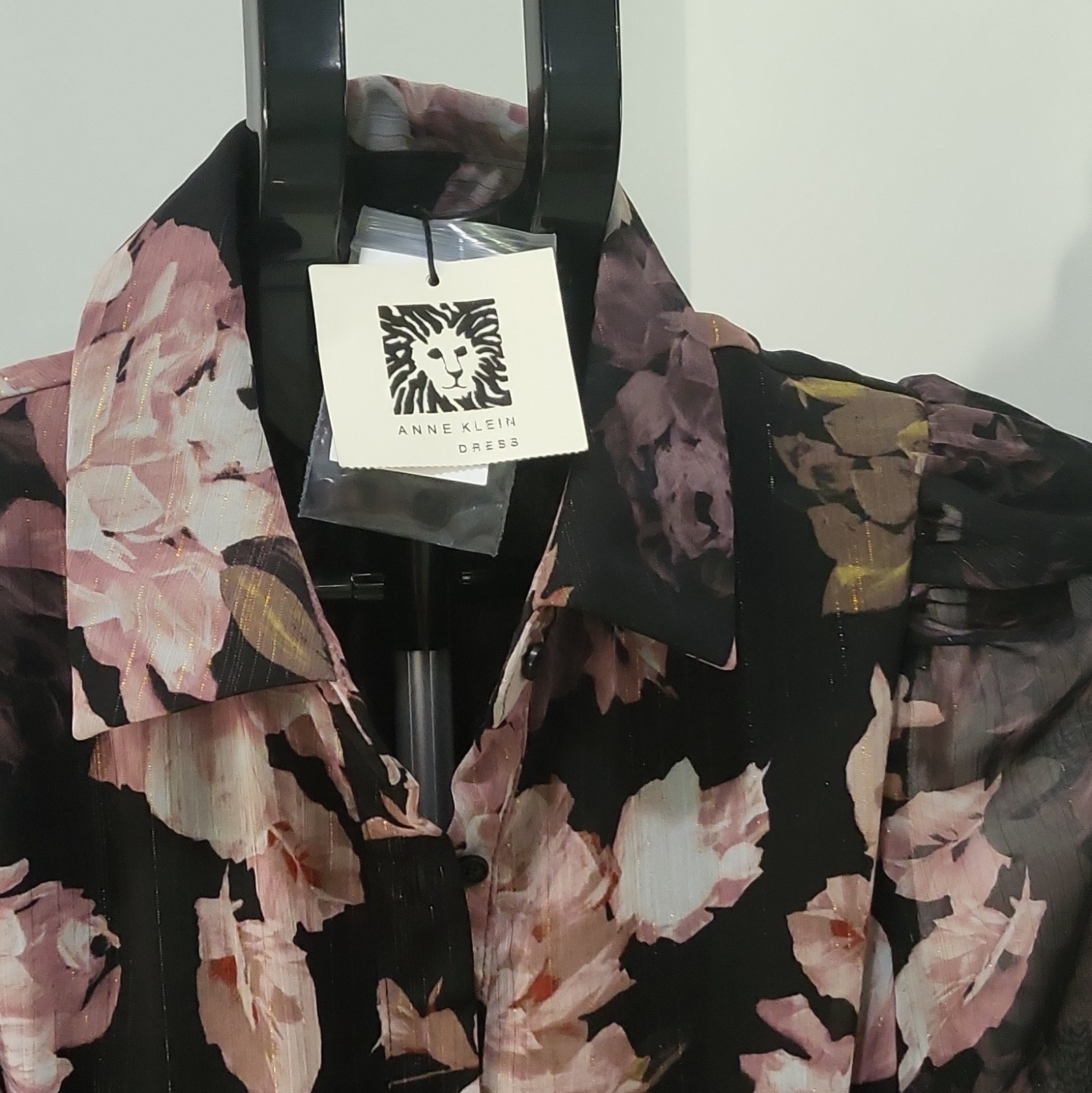 Anne Klein Floral Chiffon Collared Button Front Long Sleeve Belted Dress 2