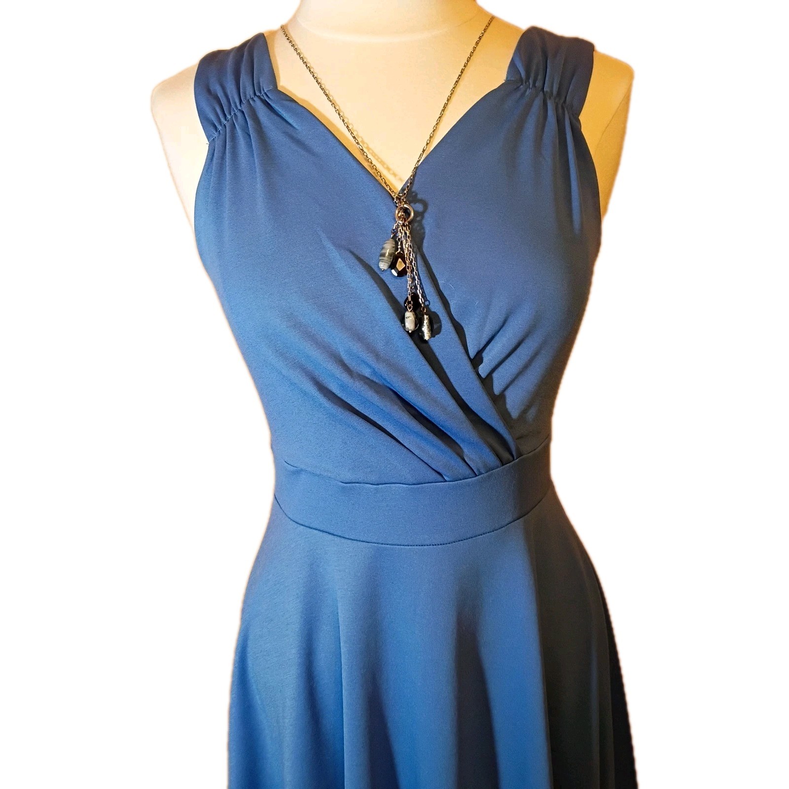 Small GRACE KARIN Surplice Blue Fit & Flare Blue Dress
