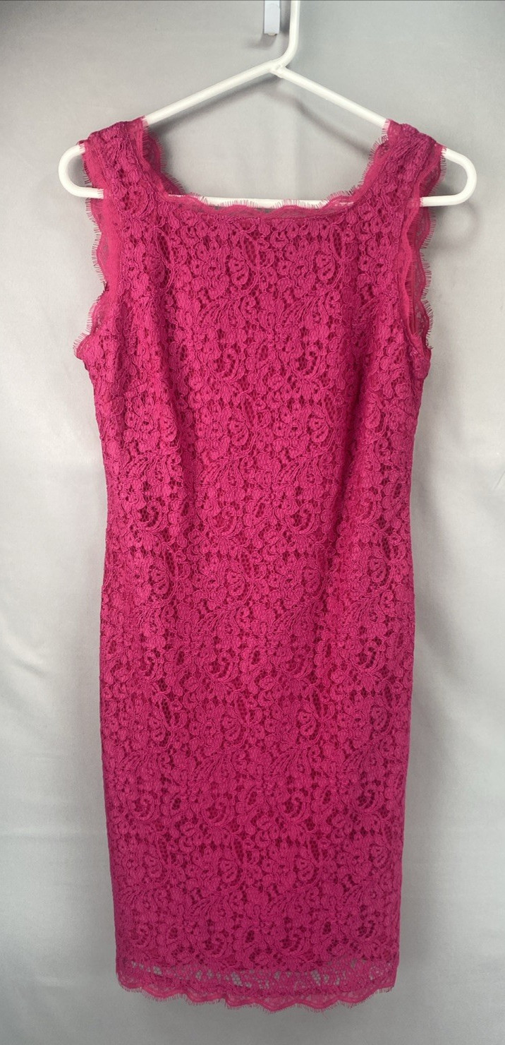 Adrianna Papell Size 8 Lace Lined Sheath Raspberry Cocktail Dress Womens