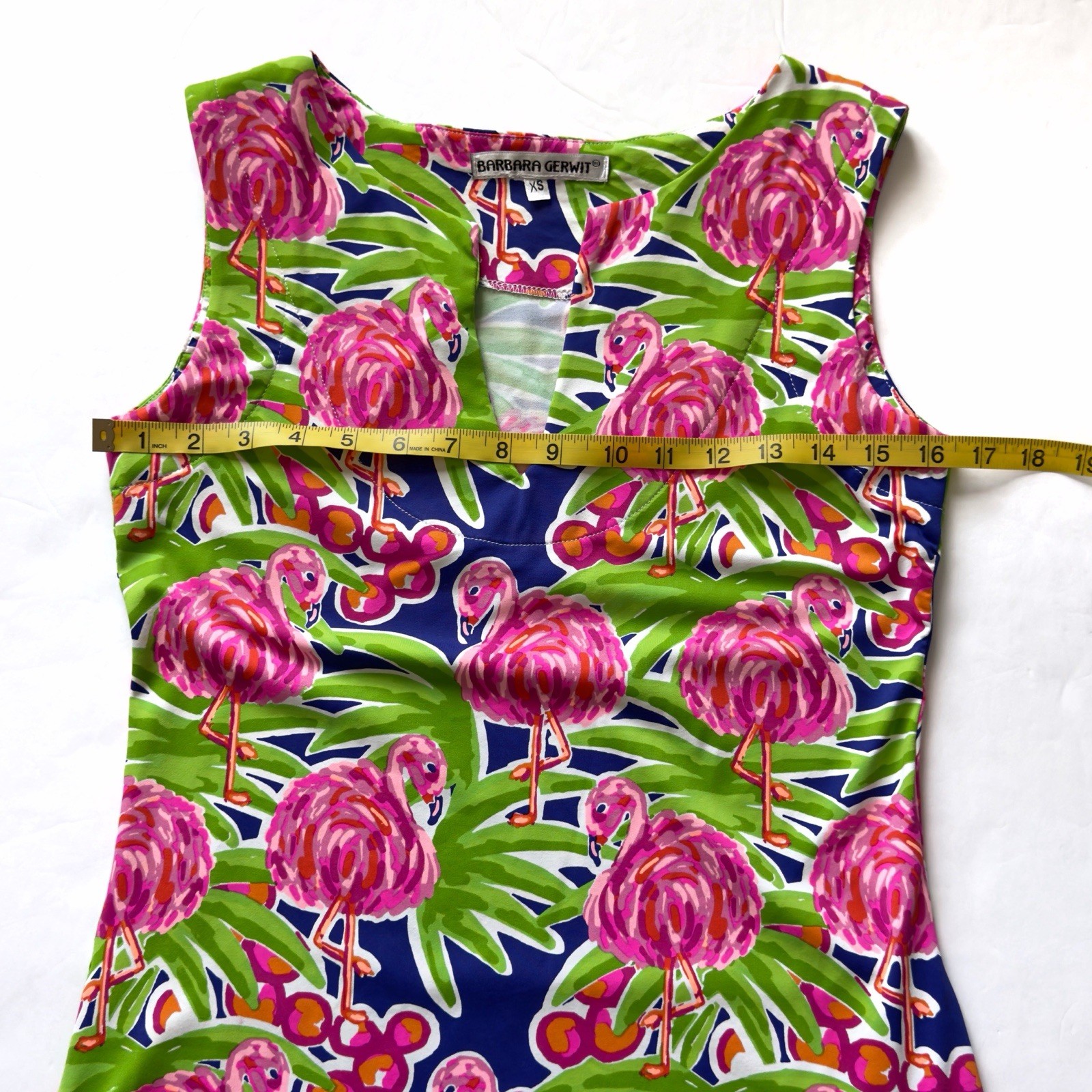 Barbara Gerwit Tropical Flamingo Dress Womens XS Pink Green Vibrant Resortwear