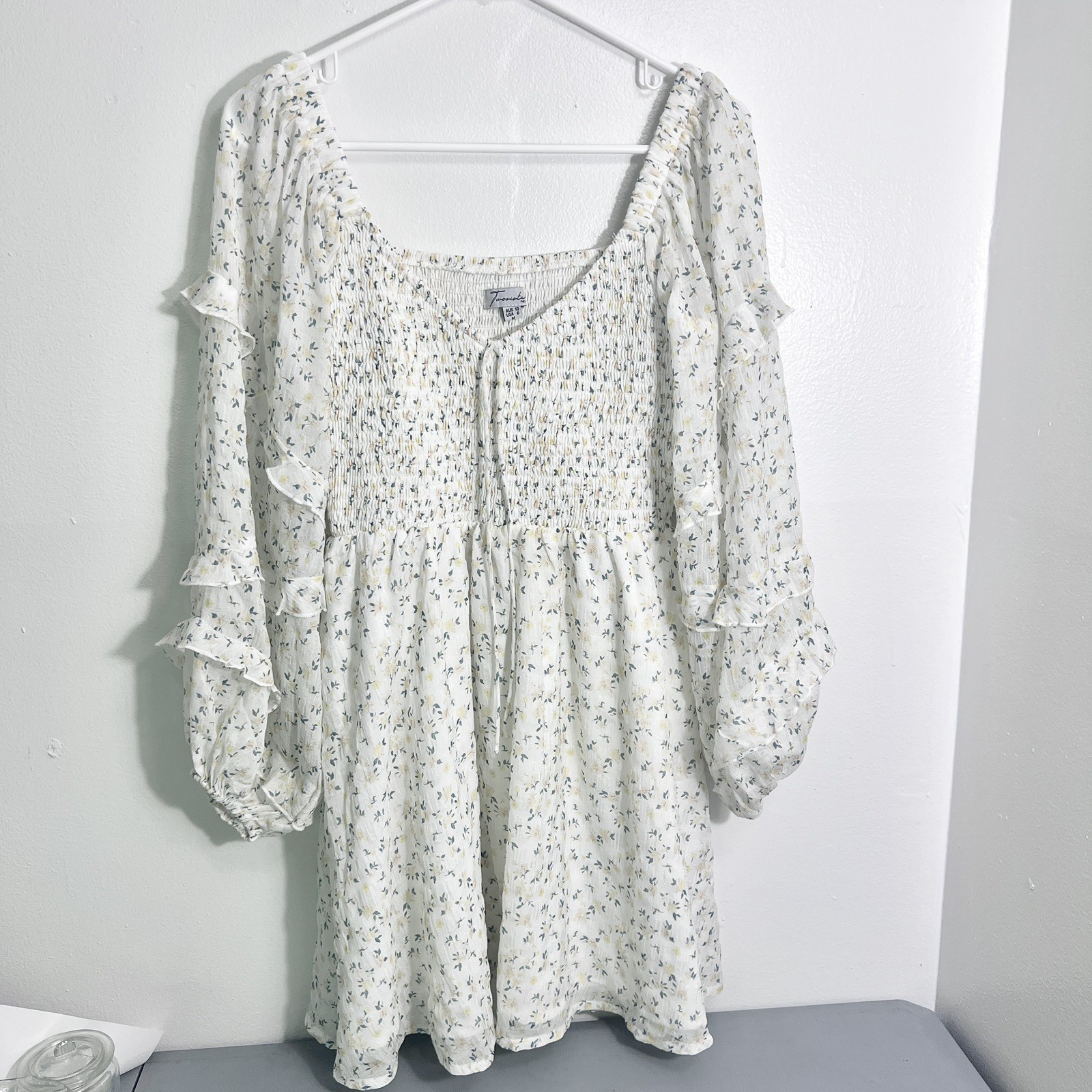 Two Sisters Floral Mini Dress Cottagecore Bohemian Size 6 Y2K Fairy Coquette