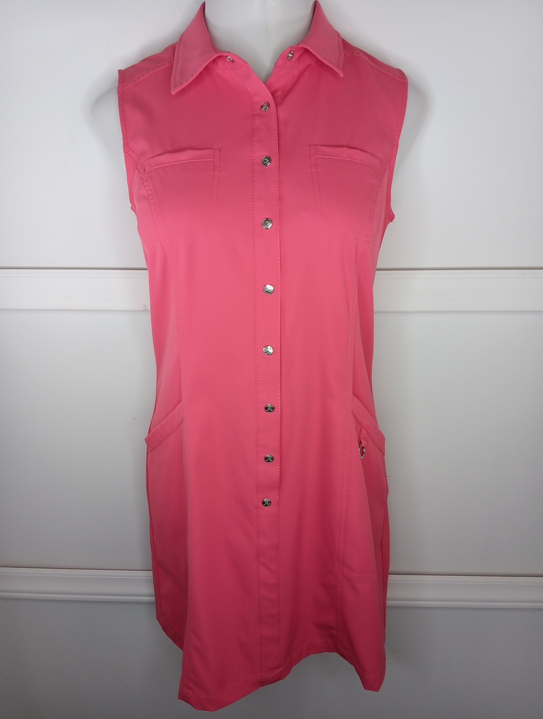 DAILY SPORTS Sleeveless Dress Pink Size Small Snap Front Shirt Athletic Golf EUC