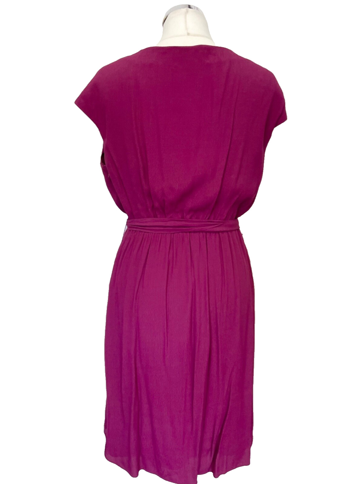 JIGSAW CRANBERRY PINK CROSS OVER V NECK SLEEVELESS BELTED DRESS SIZE 10