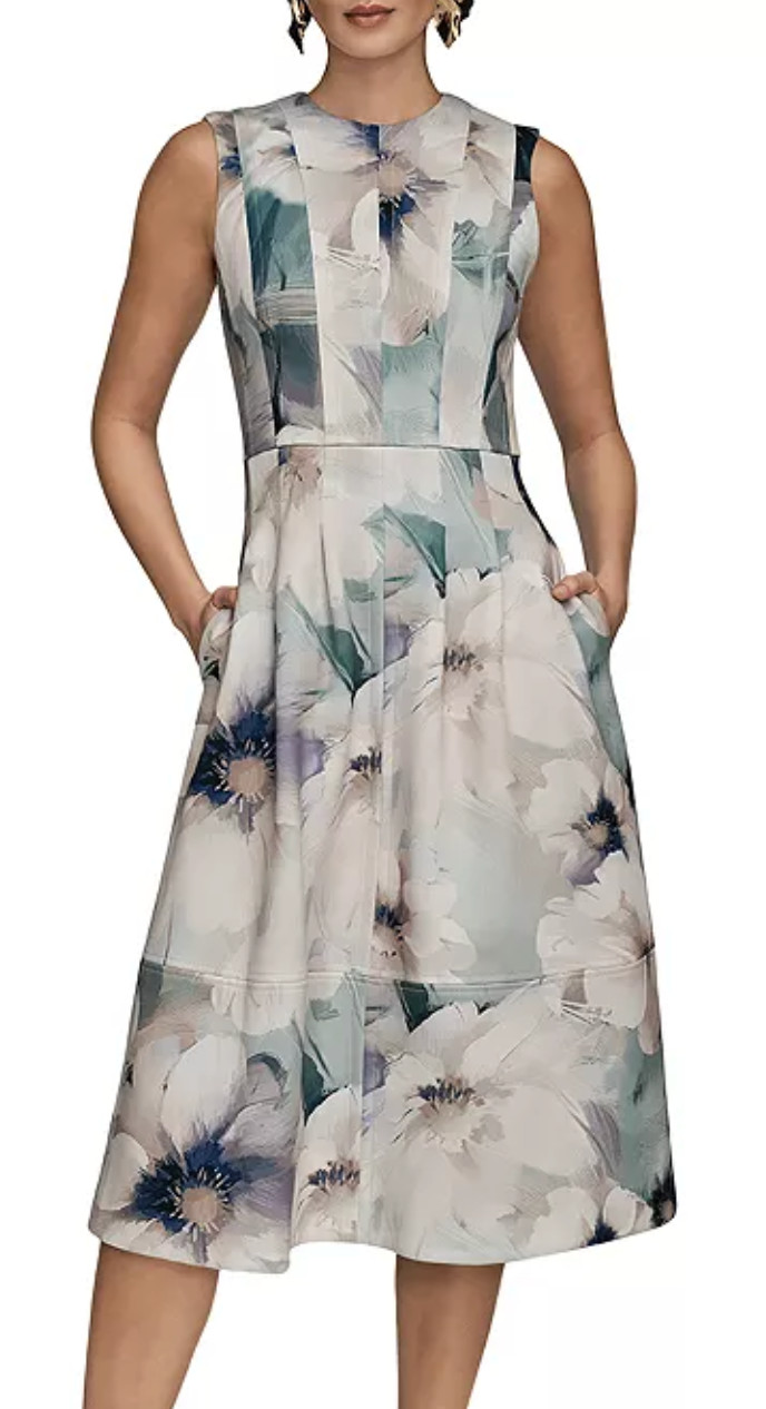 NWT Gorgeous Donna Karan NY Sleeveless Watercolor Midi Dress, Laurel, 8, $169
