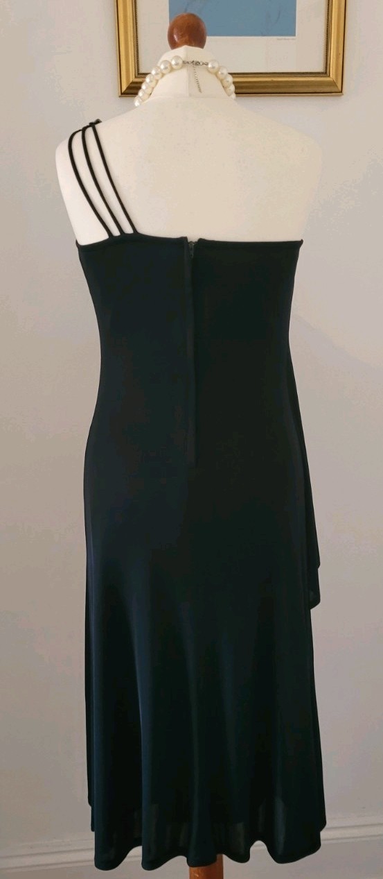 CLAUDIE AMOS Vintage Black One Shoulder Floral Applique Dress UK8 Made In UK