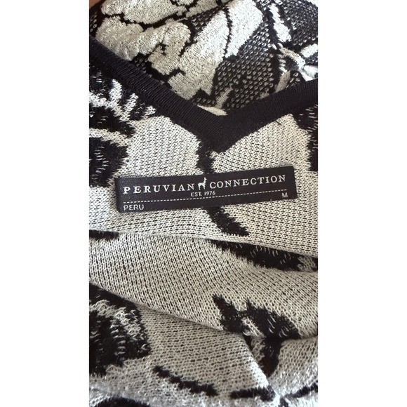 Peruvian Connection Medium Black White Floral Pima Cotton Jacquard Knit Dress M