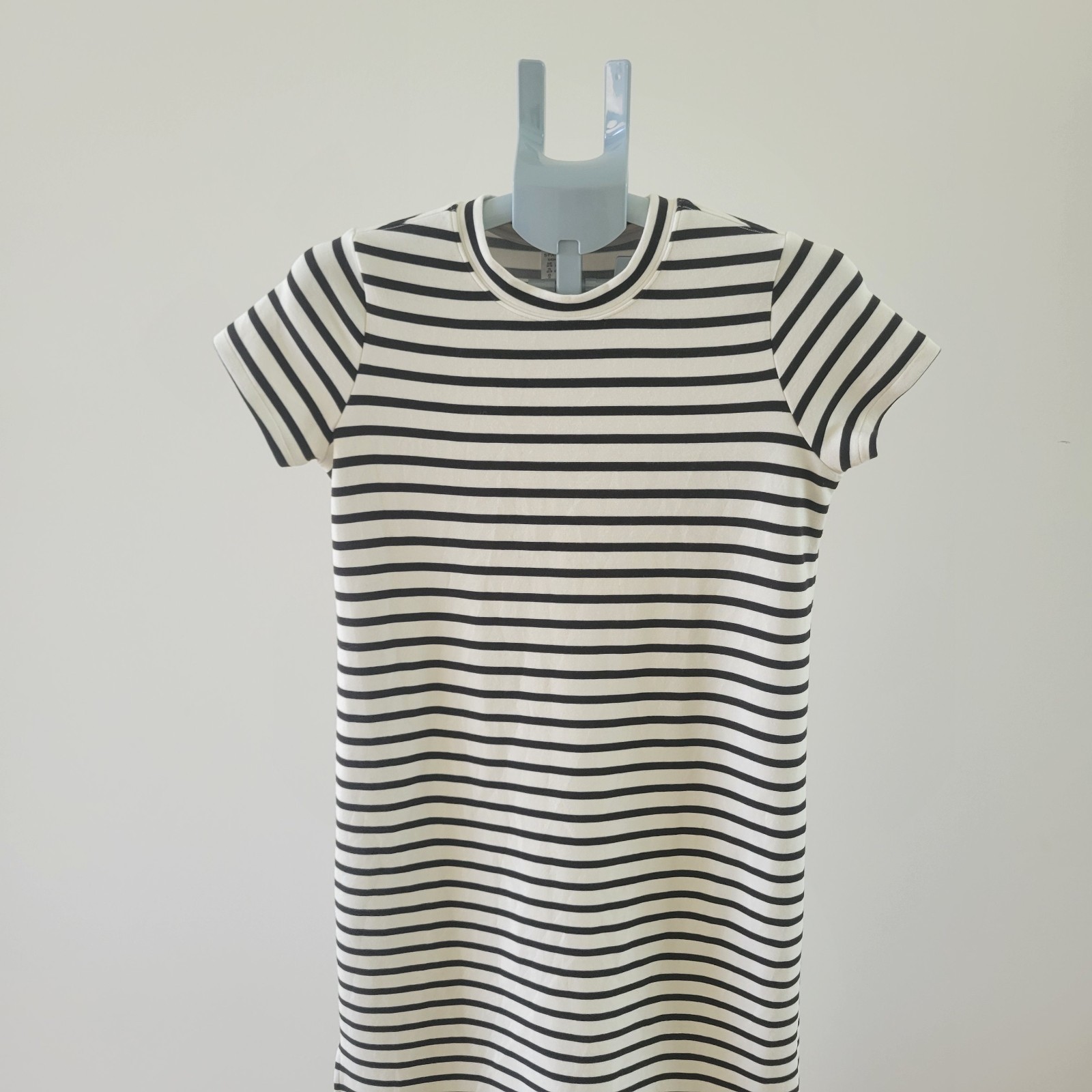 SPANX AirEssentials Striped Maxi T-Shirt Dress –Small – Black & Cream Side Split