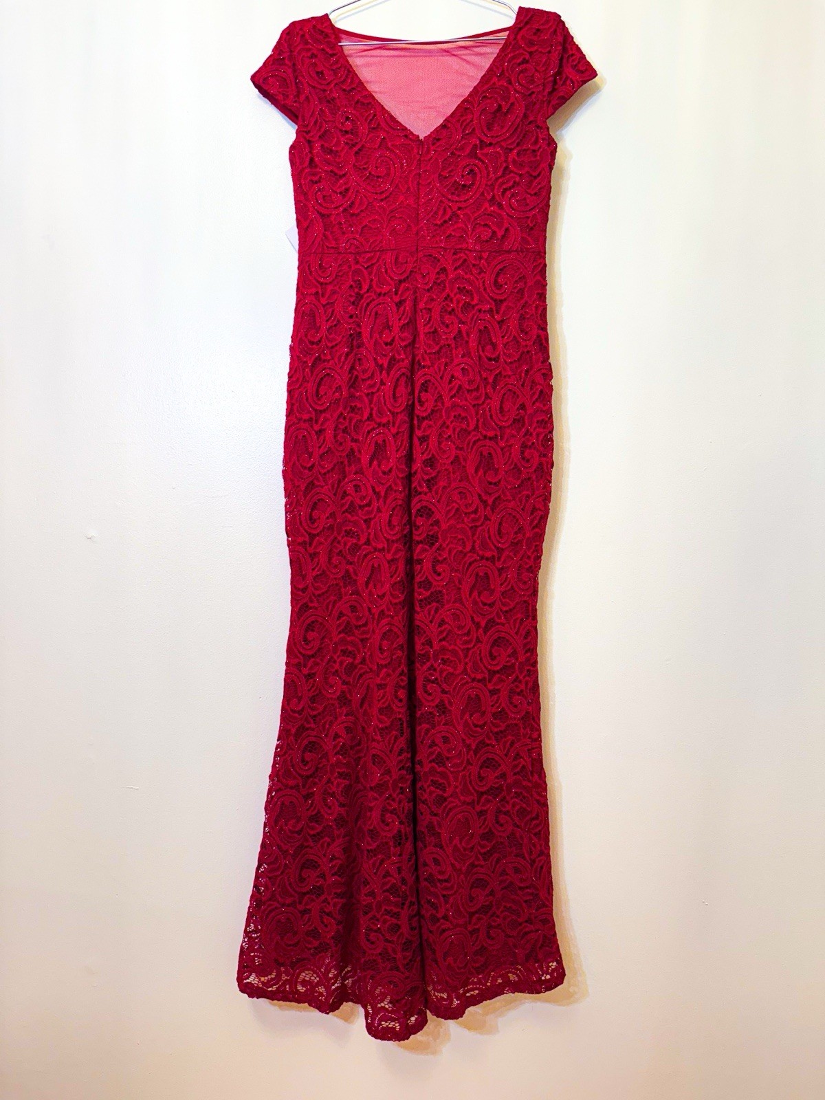 $228 Medium US 6 ❤️ Marina Stretch Red Women Push up A Line Lace Gown Dress