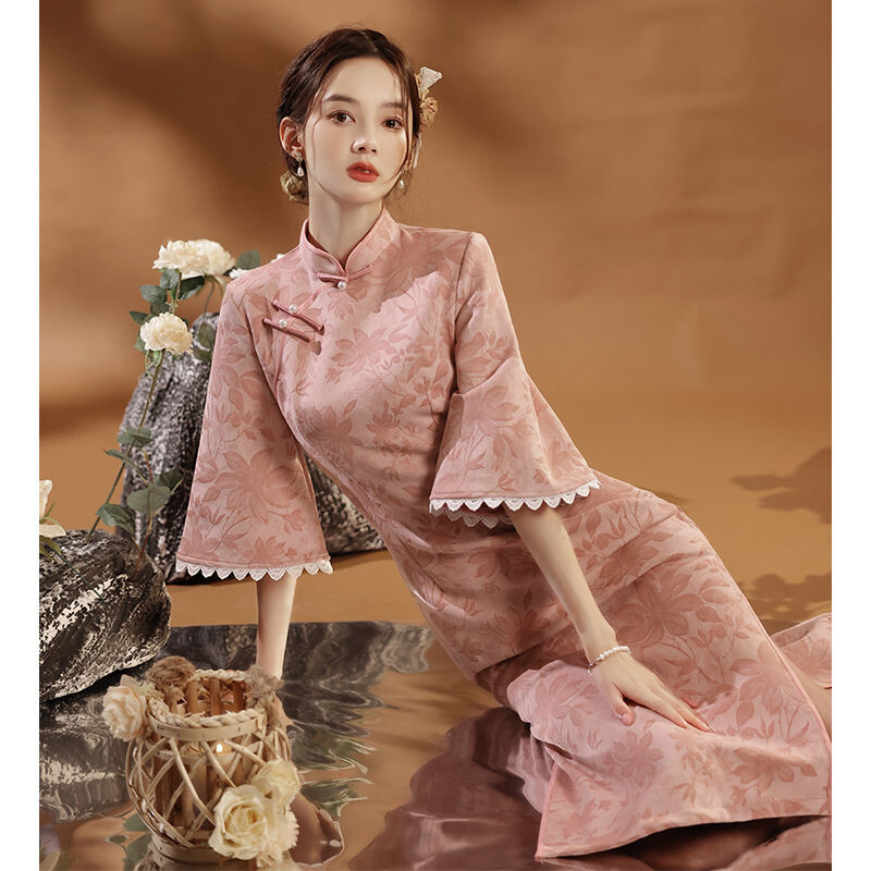 Elegant Modern Improved Cheongsam Dress Women Summer Qipao Mandarin Collar Party