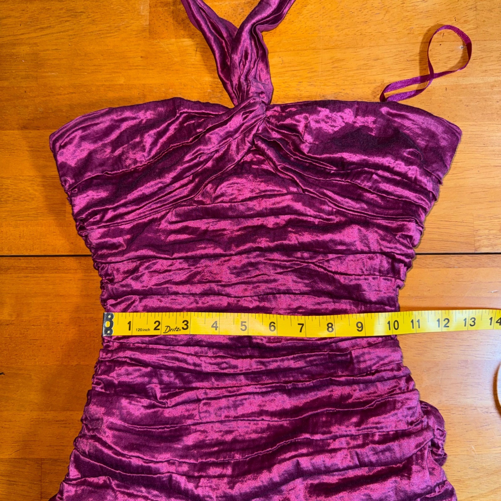 BCBGMAXAZRIA Womens Ruched Halter Mini Dress Magenta Metallic Size Small