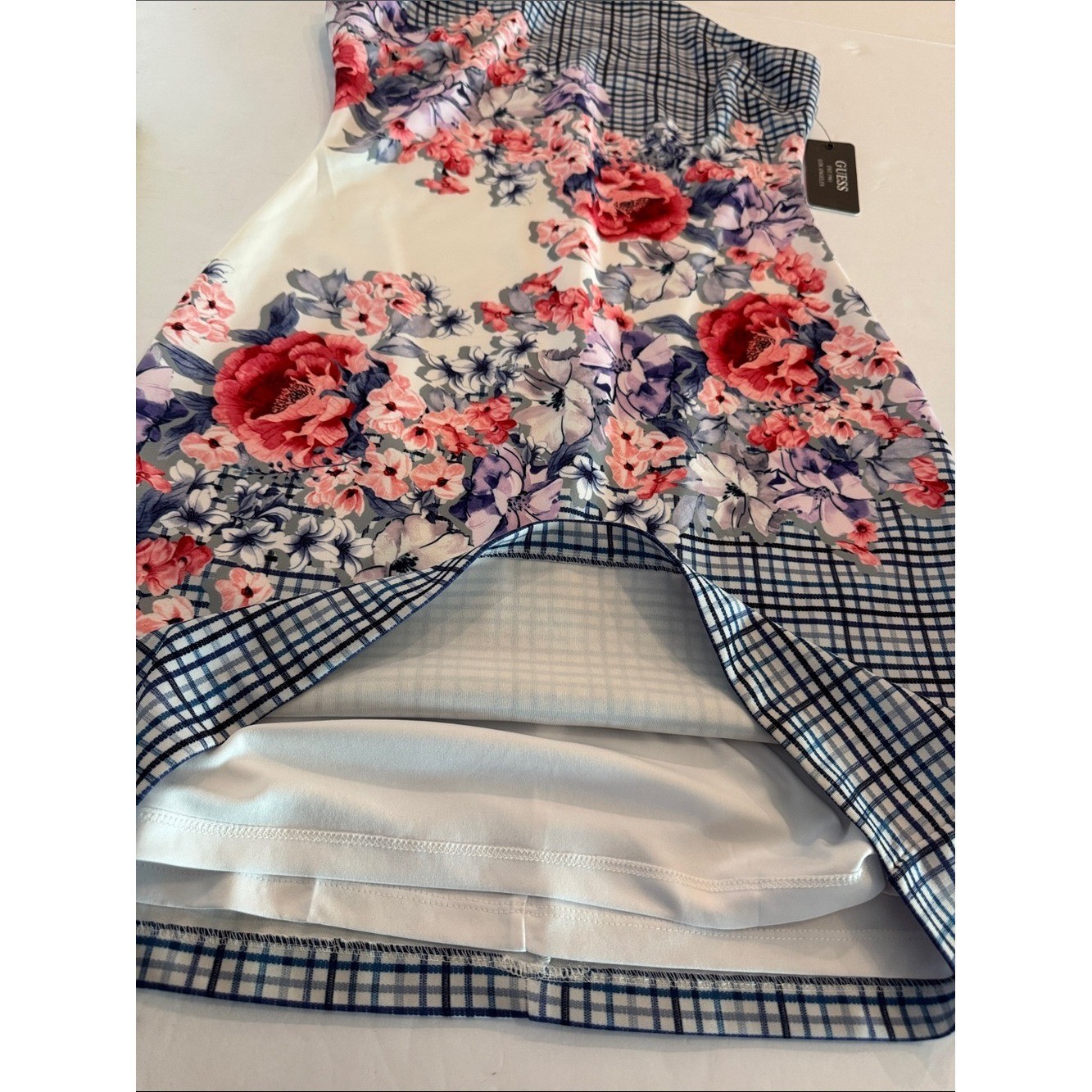 Guess Bodycon Mini Dress Floral & Gingham, Spaghetti Straps- size 10