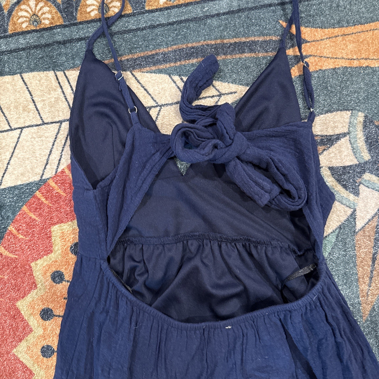 Alter’d State Women’s Navy Open Back Low V Neck Cut Boho Maxi Dress Size XS