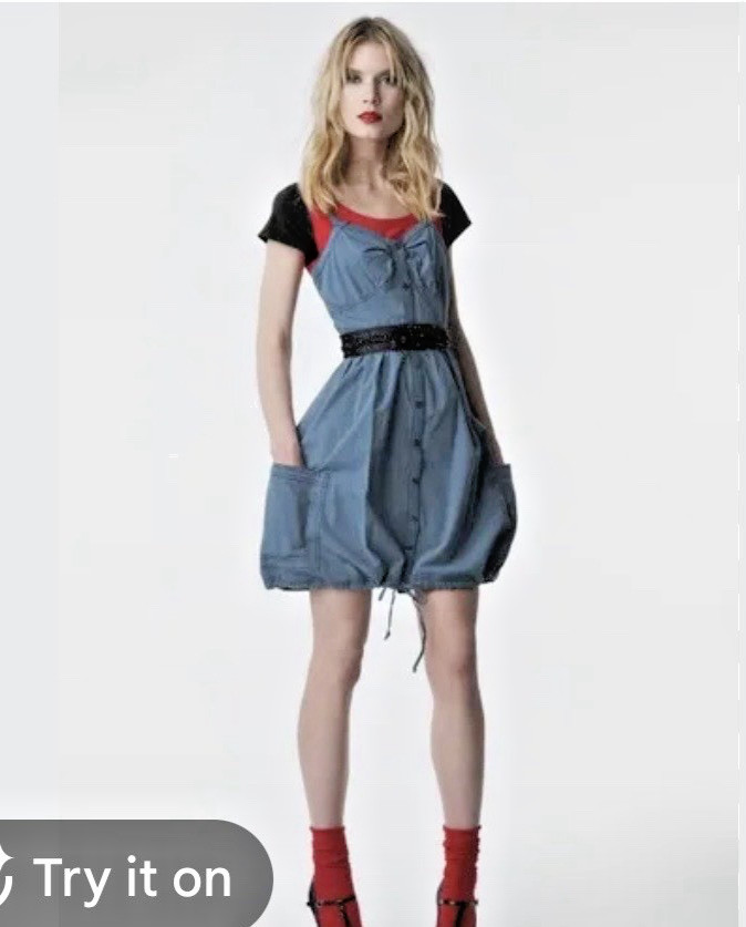 Zac Posen X Target Sleeveless V Neck Denim Chambray Dress Cargo Tie Waist Sz S