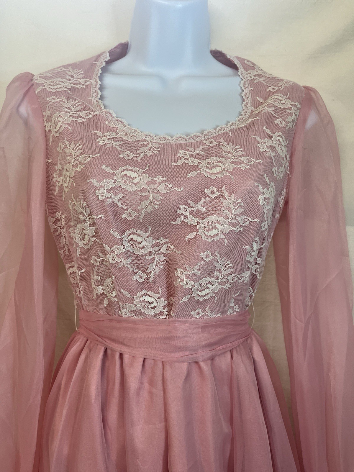 Vintage Dress 8 S Ruffle Sheer Nylon Tea Peasant Prairie Cottage Gypsy Cosplay