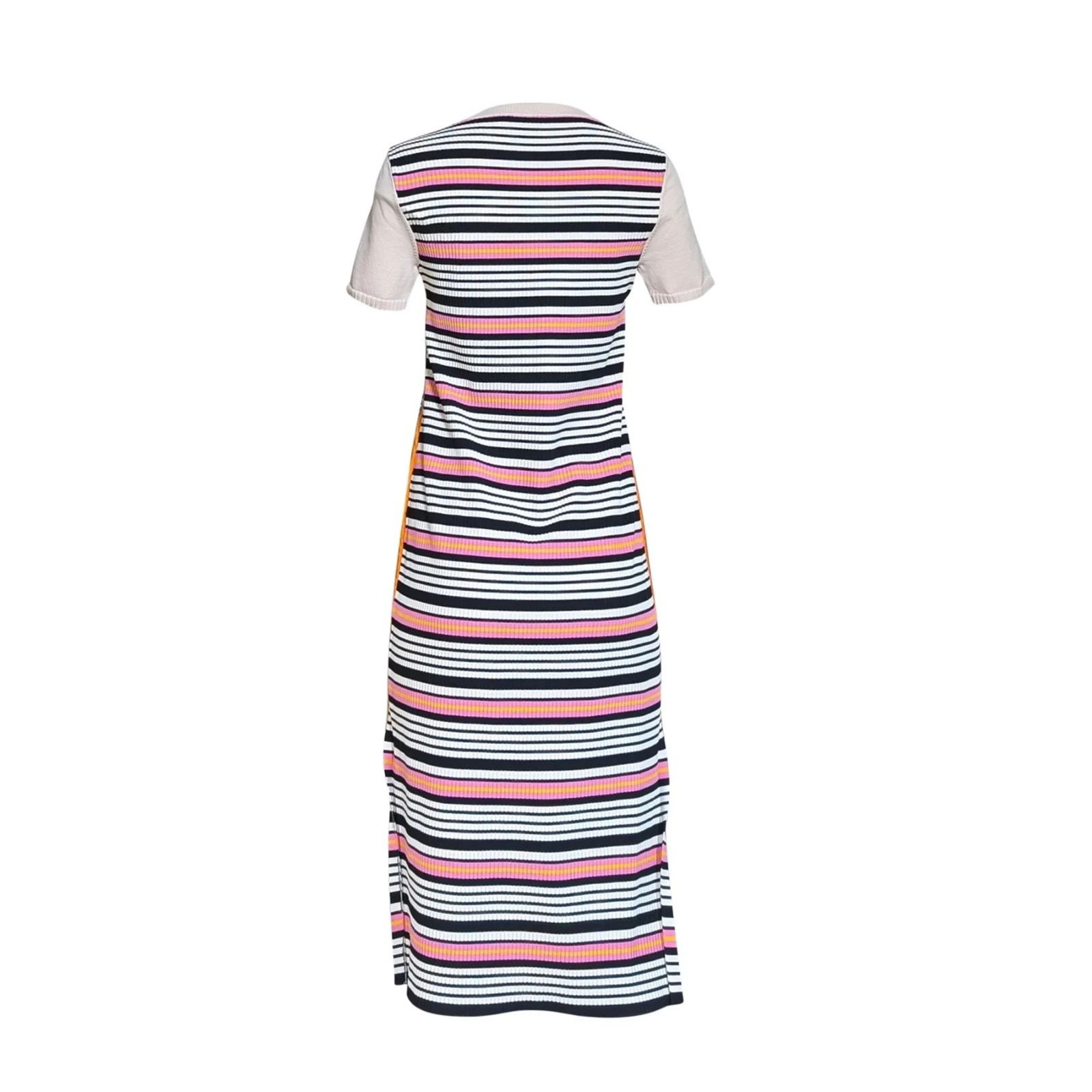 Tory Burch Orange Bird Print Short Sleeve Silk Dress Ribbed Knit Women’s Small