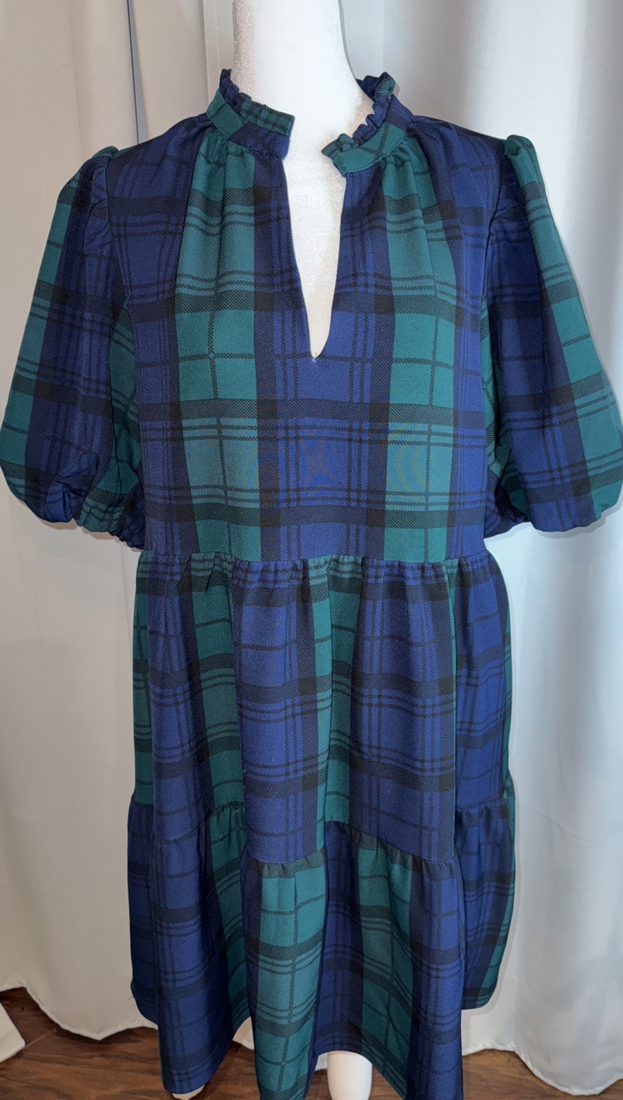 Sugarlips Dress Sz Large Mini Blackwatch Plaid Holiday Tiered Classic Ruffle