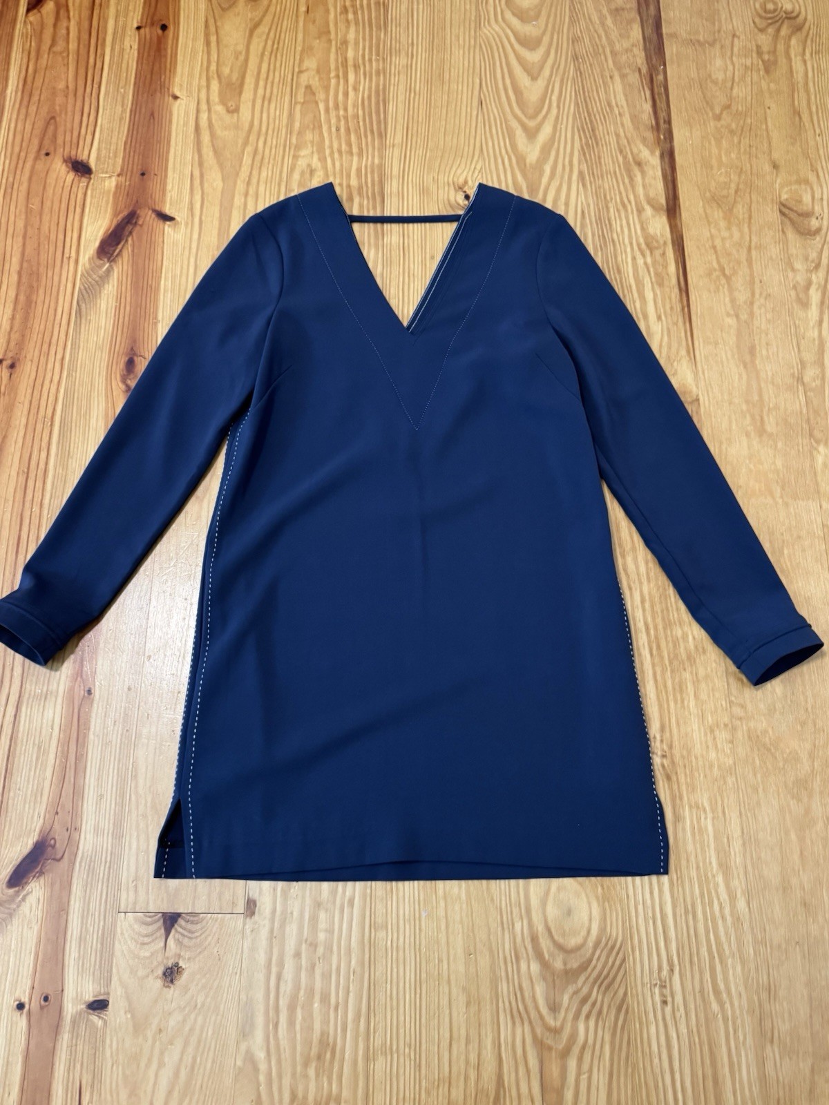 Brochu Walker Exposed Stitching V-Neck Mini Dress Slate Gray Blue Women’s Size S
