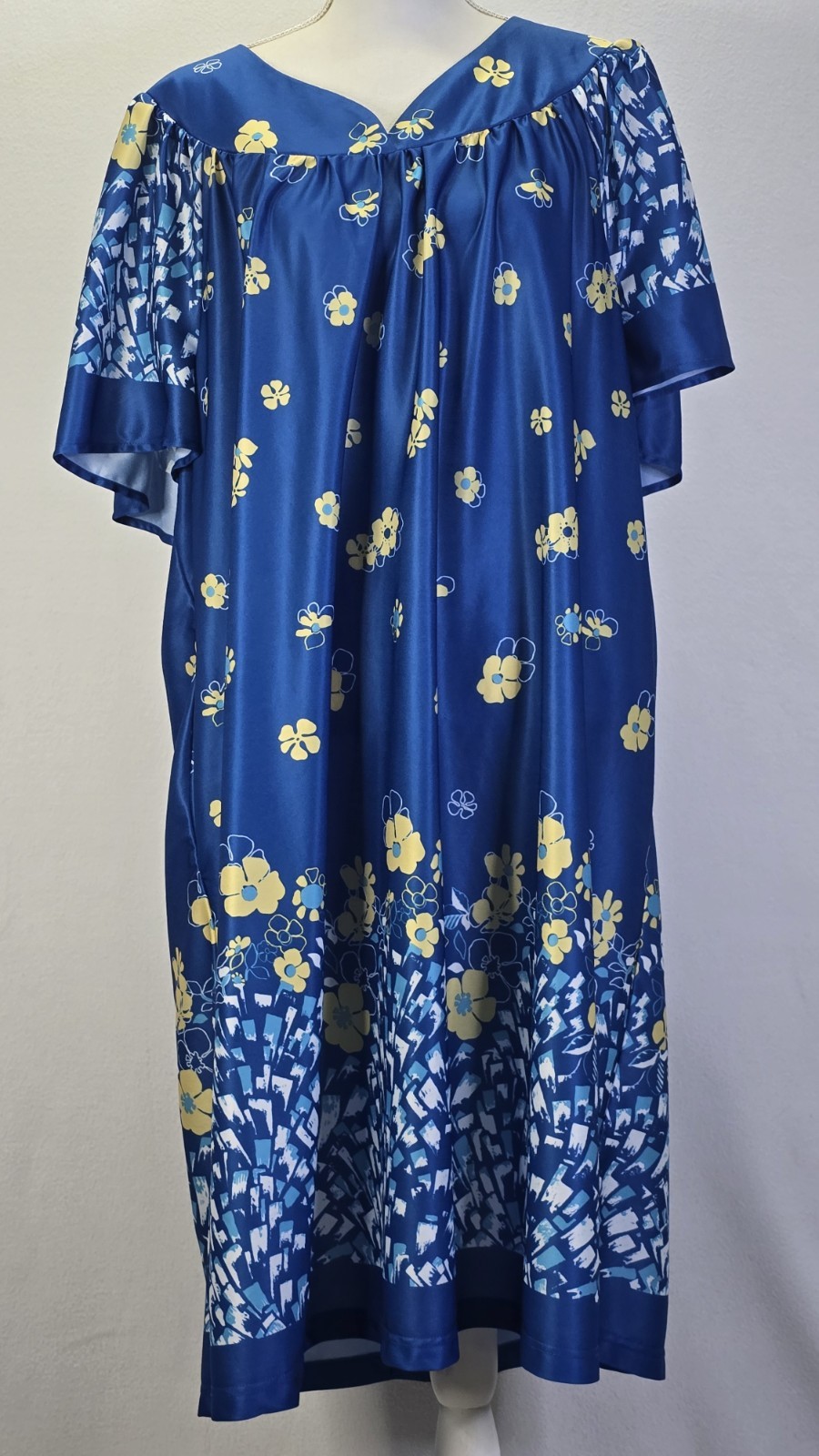 National Since 1952 Vtg House Patio Dress Mumu Floral Blue 3X GUC