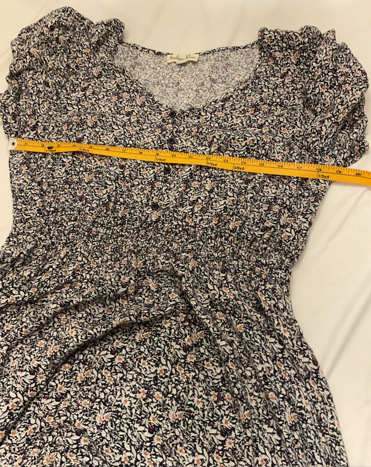 Indigo Rose Navy Blue Purple MicroFloral Short Sleeve Midi High Low Hem Dress XL