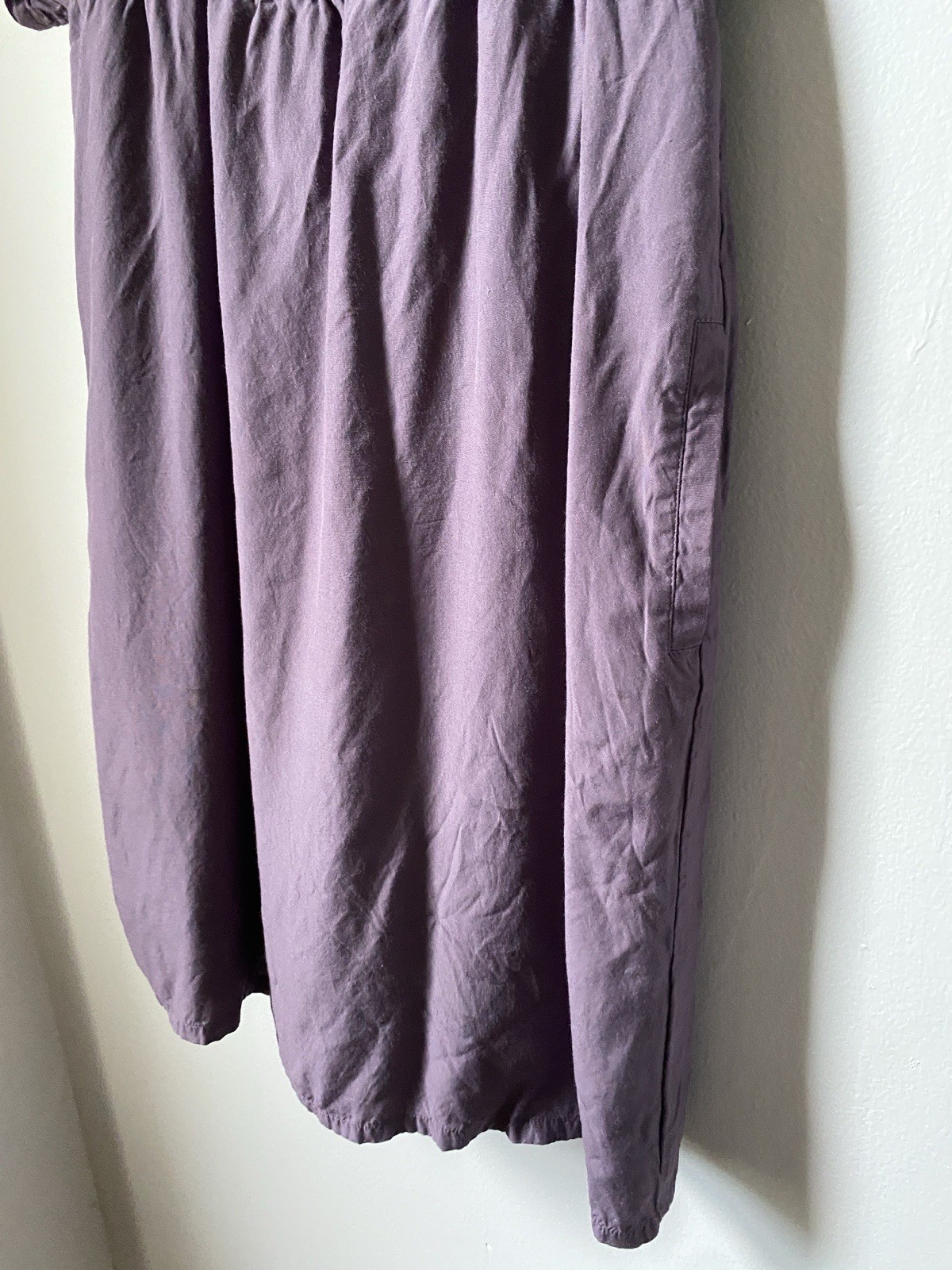Maeve Plum Solid Square Neck Puff Short Sleeve Ruffle A-Line Dress M