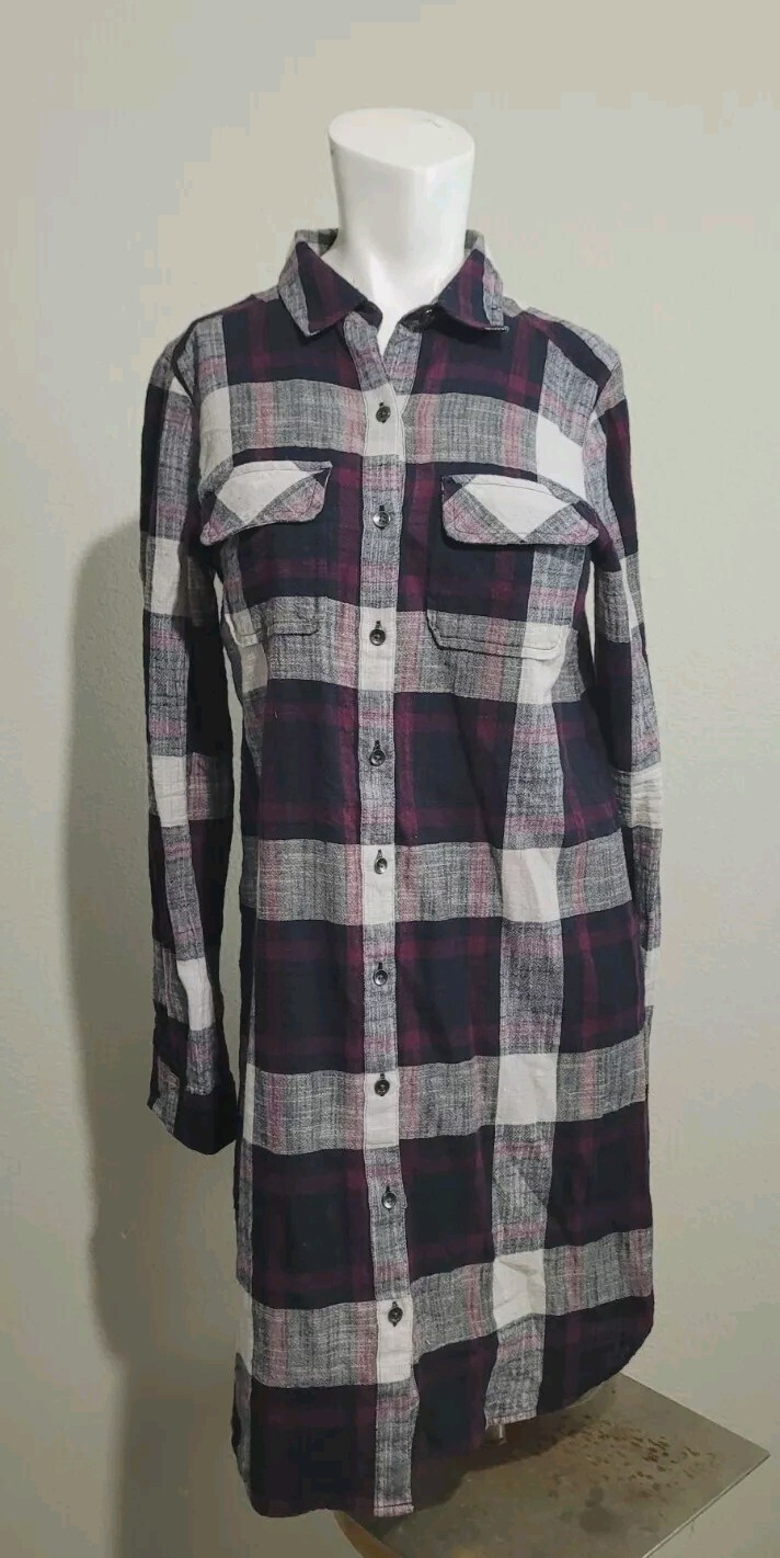 Caslon size XS Dress plaid button front collar pockets women longsleeve