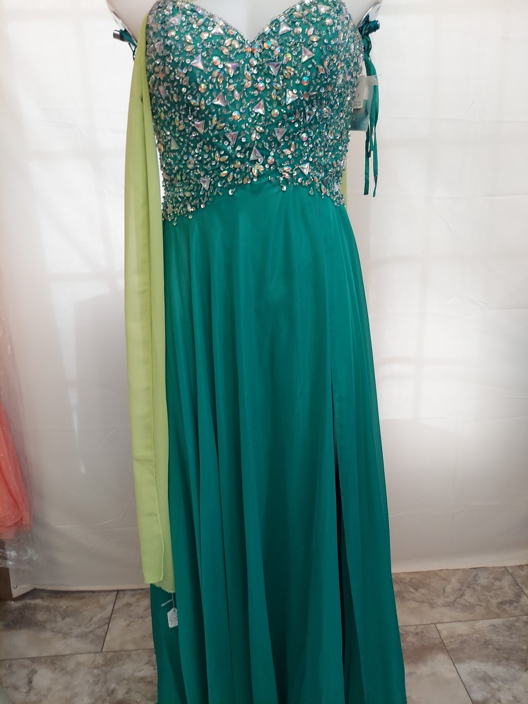 Morilee Green GemOpenback Size11/12 Gembust prom dress