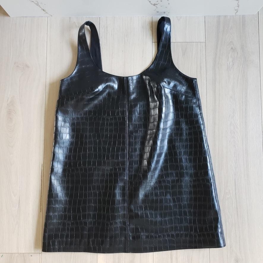 Faux Leather Dress Womens Medium Black Croc Embossed Tank Shift Mini Party