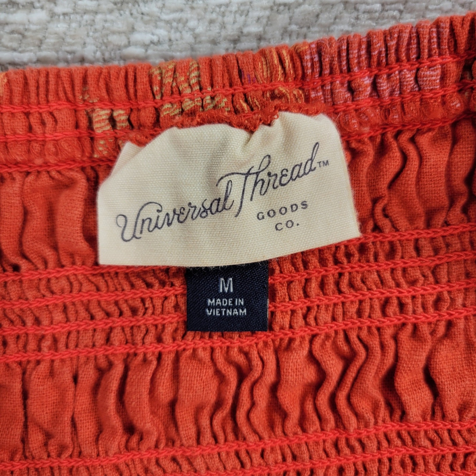 Universal Thread Dress Womens Medium Orange Smocked Top Adjustable Straps Summer