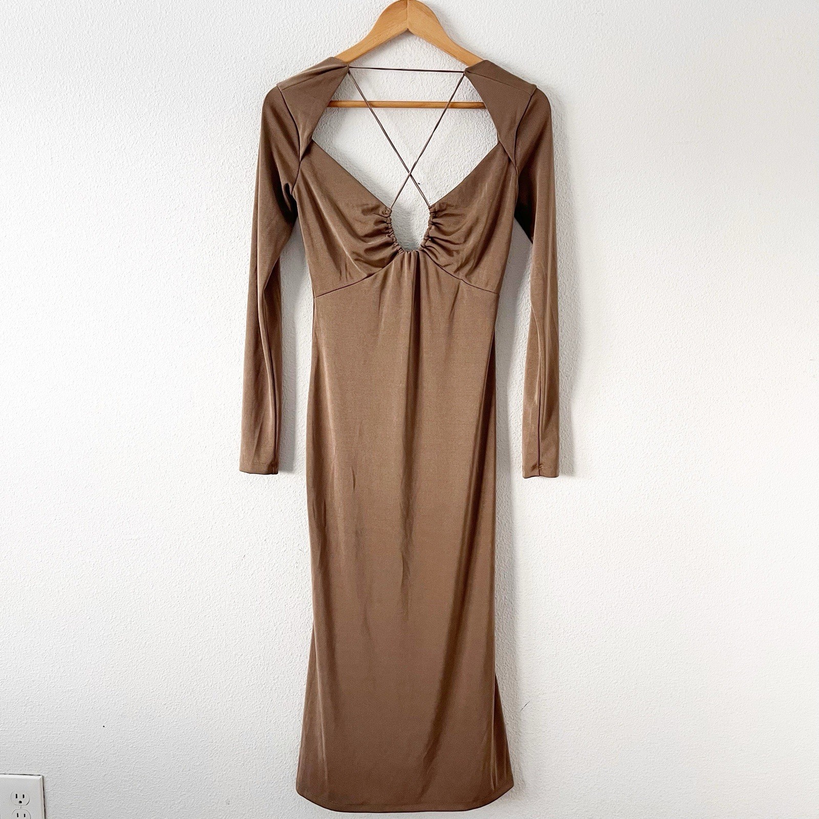 NWT Jason Wu Engracia Open Back Midi Dress Small Khaki Tan Bodycon size S