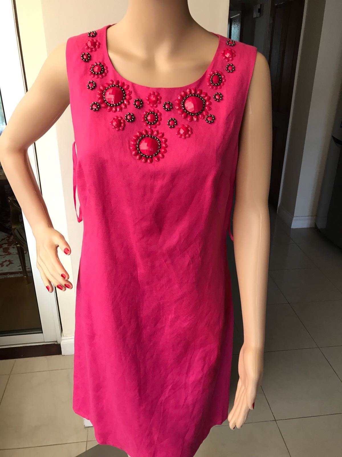 MONSOON SUMMER DRESS FUCHSIA PINK LINEN