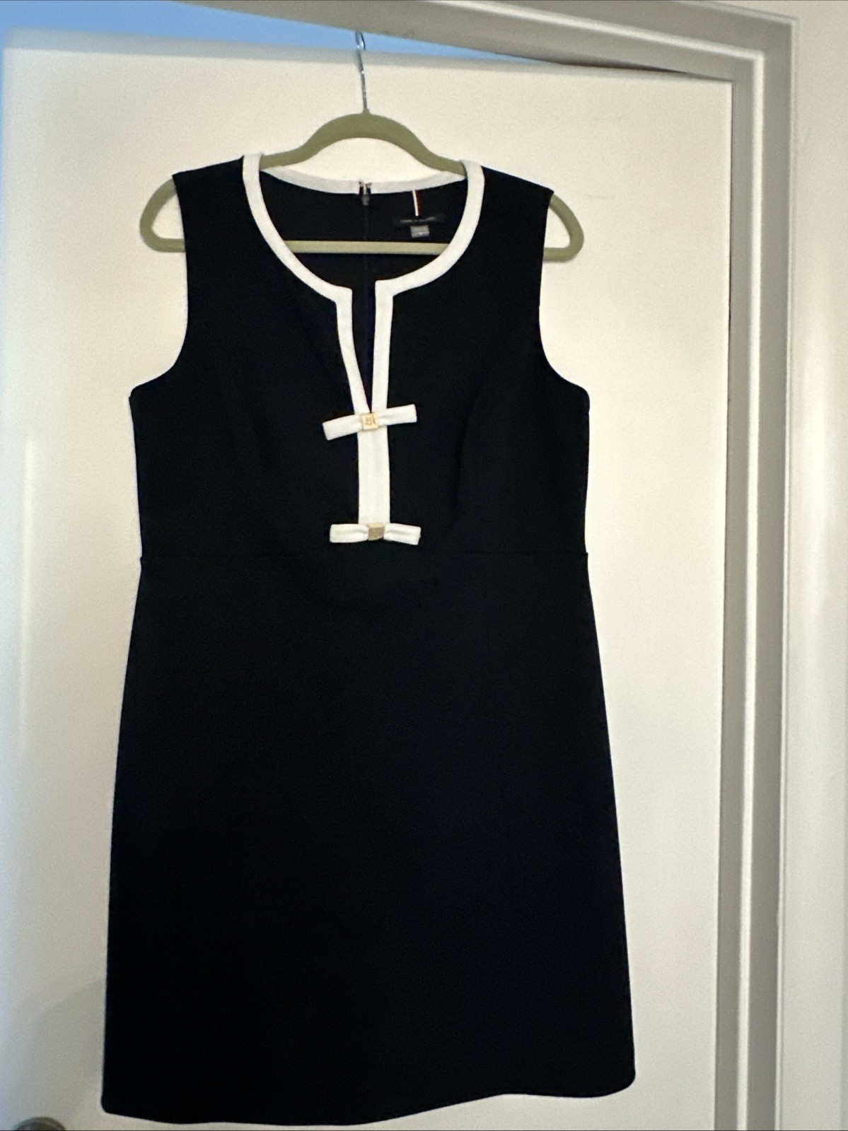Tommy Hilfiger Women’s Sleeveless Dress, Navy w/white Trim & TH Monogram,Size 14