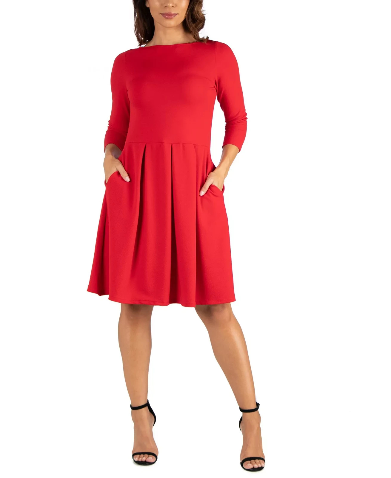 24seven Comfort Apparel Women’s Perfect Fit and Flare Pocket Dress MSRP $61