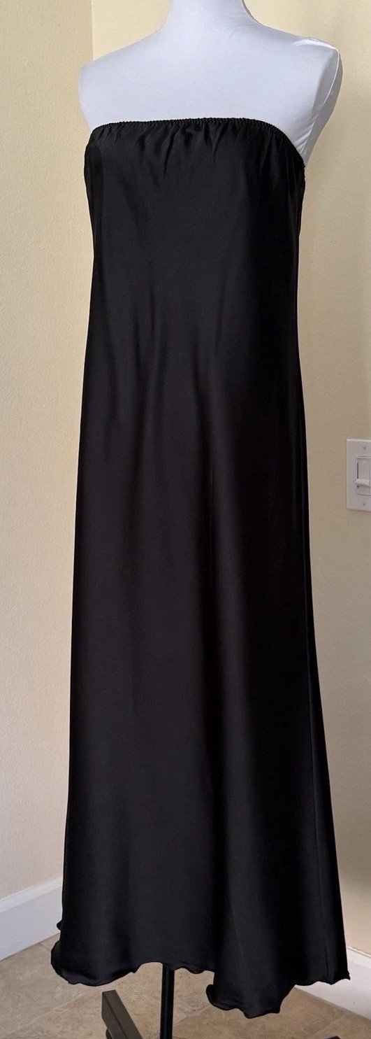 Vintage Full Slip Maxi Dress Long Strapless Gown Lace Scallop Trim 1960s M/L