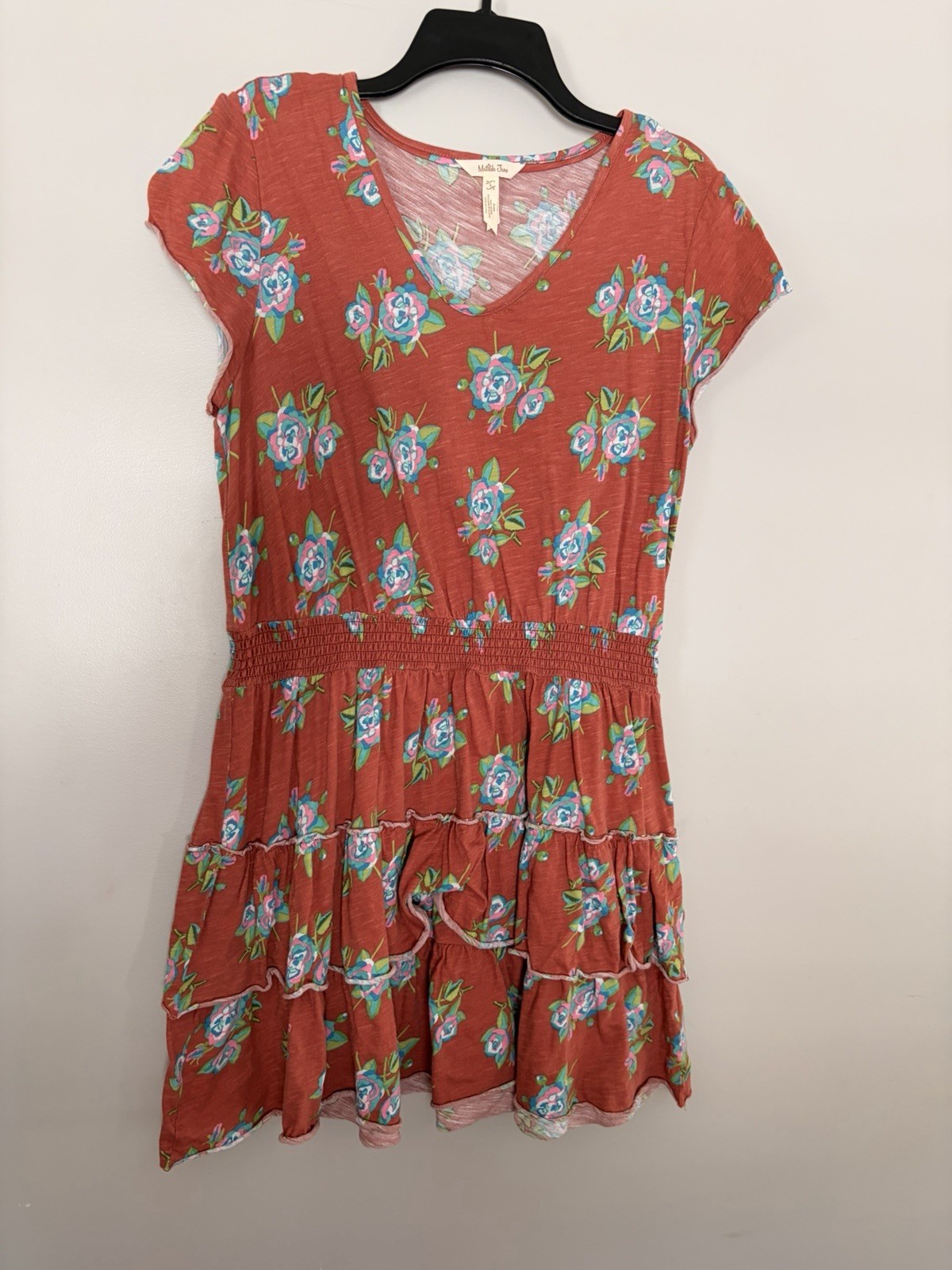 Matilda Jane Floral Orange Ruffle Cotton Dress Fall Spring L Short Flutter