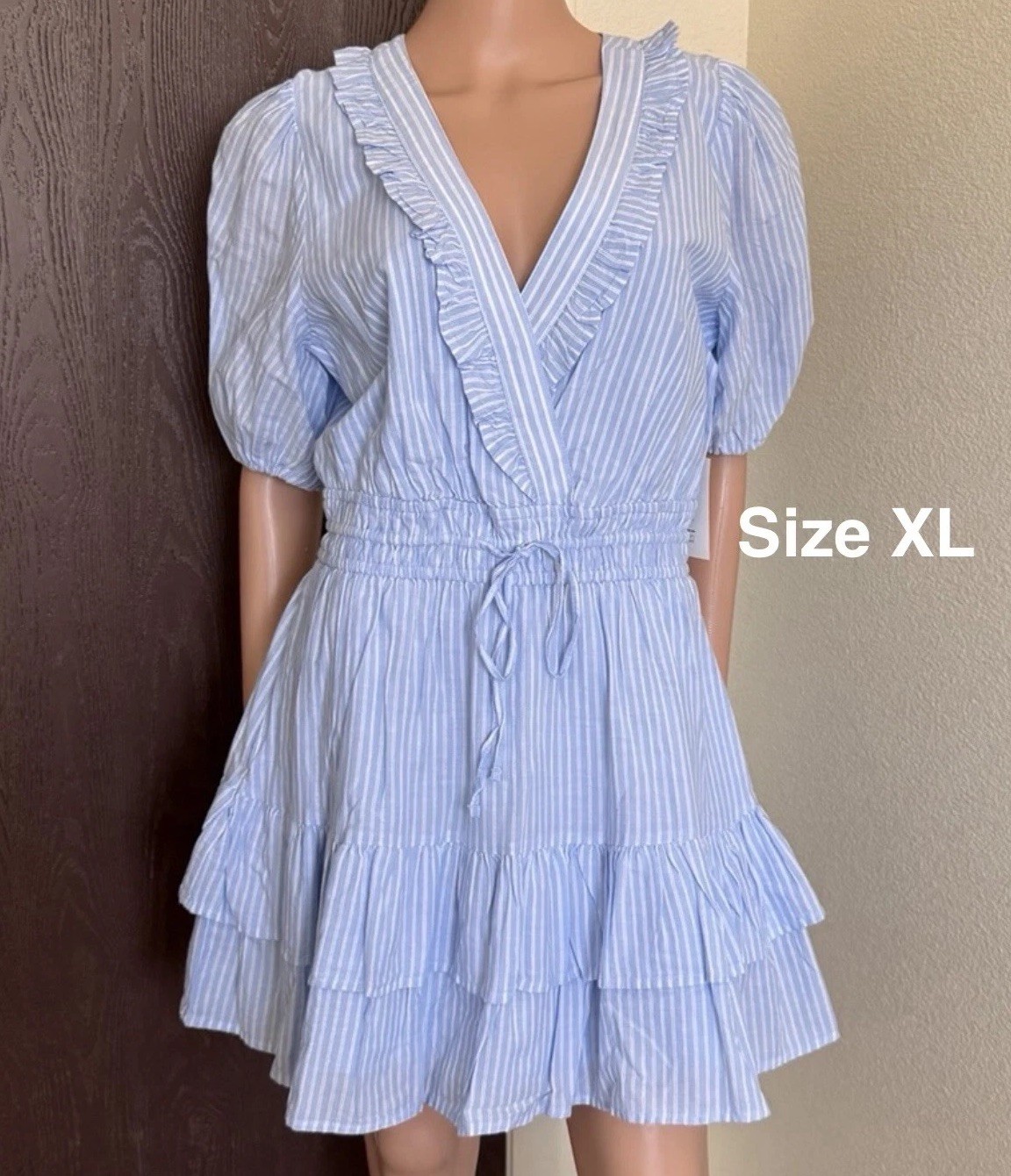 Free Assembly Women’s Tiered Ruffle Mini Dress with Short Puff Sleeves,XL