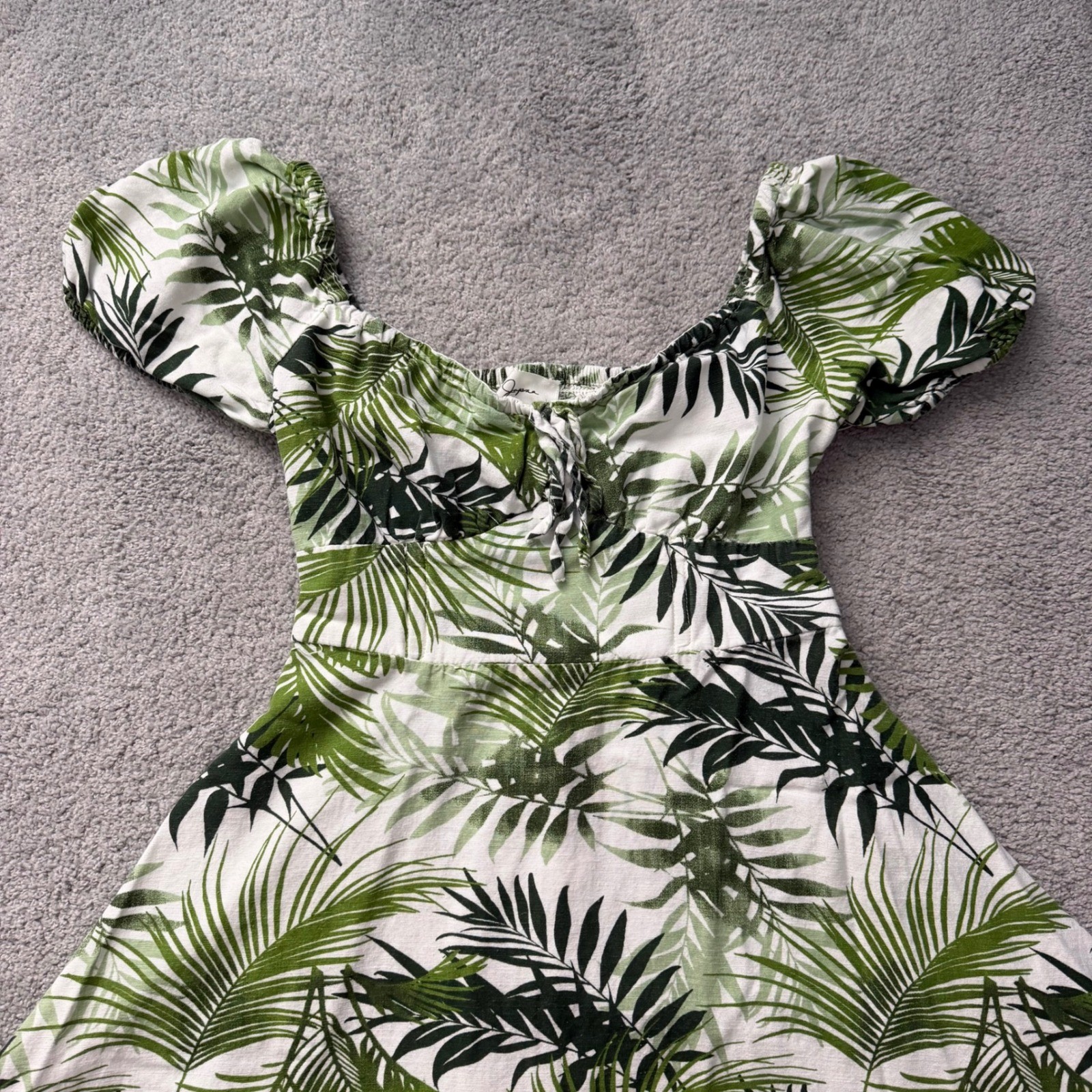 Japna Cotton Blend Tropical Leaf Print A-Line Mini Dress