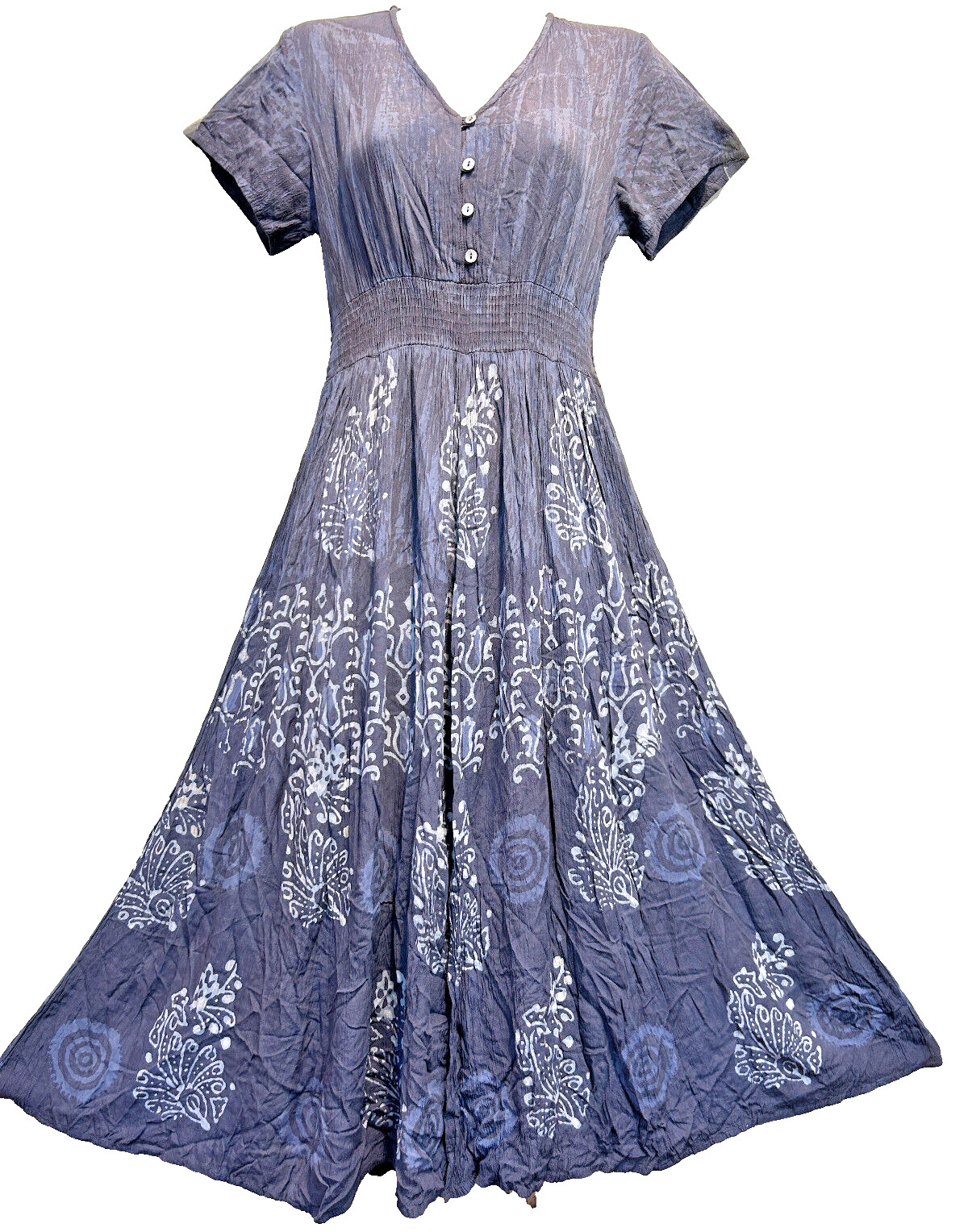 Nwt SACRED THREADS batik tie dyed crinckled smocked rayon DRESS TUNIC O/S fits M