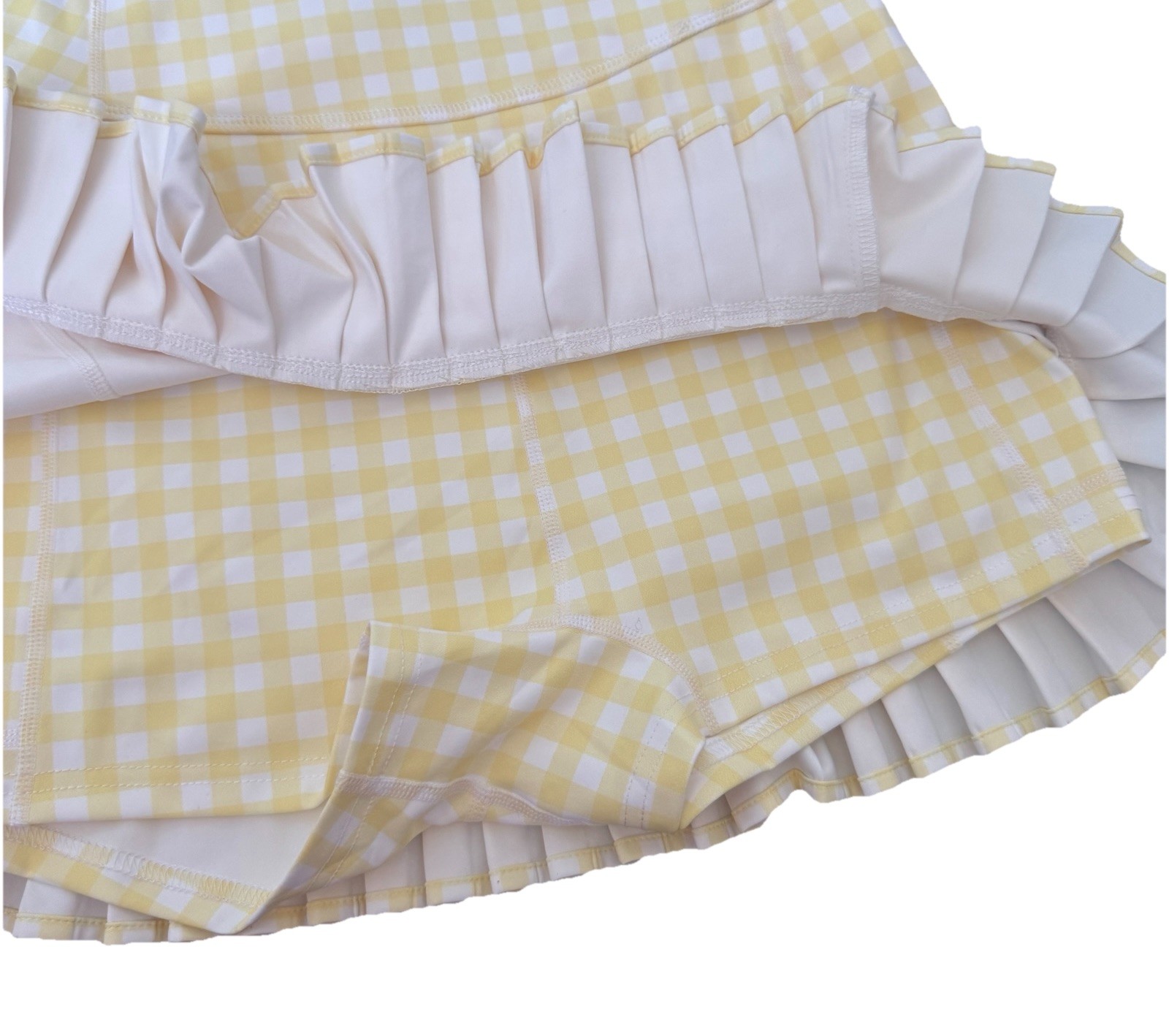 Cocolillys Yellow Gingham Athletic Mini Dress With Shorts Ruffle Hem Women’s M