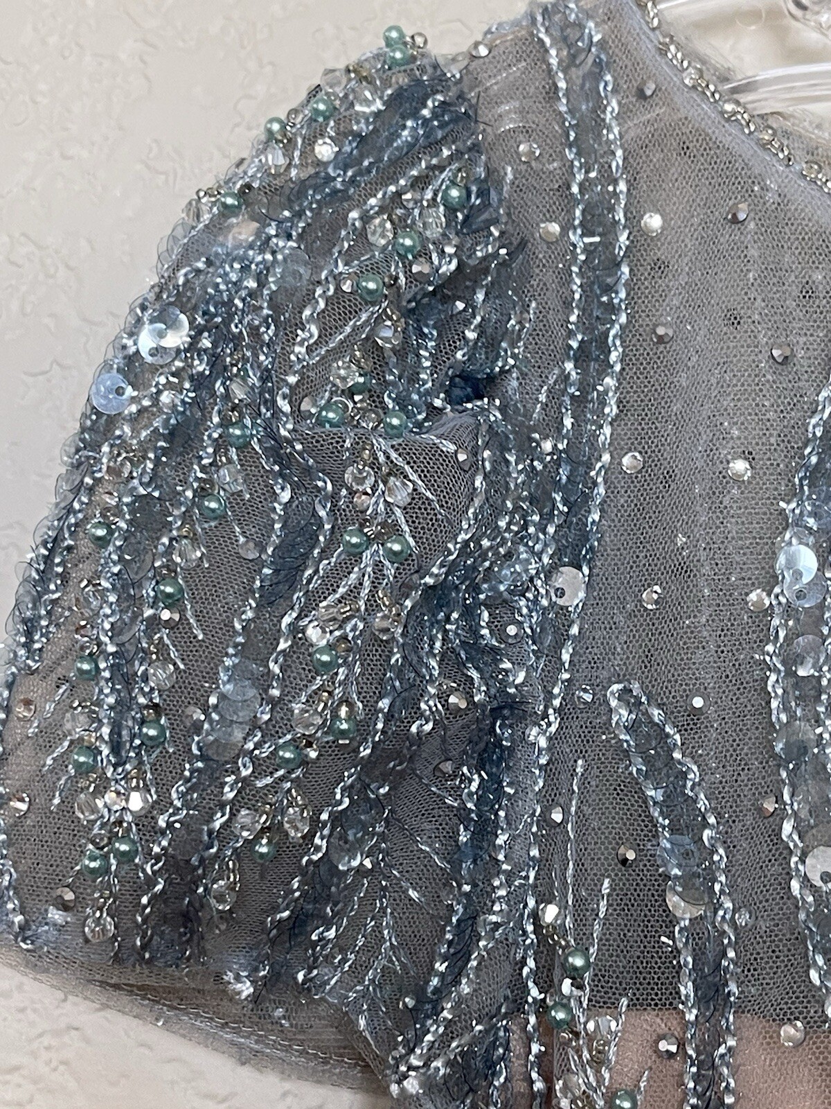 Mac Duggal Gown Dress Size 2 Embellished Beaded Cap Sleeves Sea Mist 79298