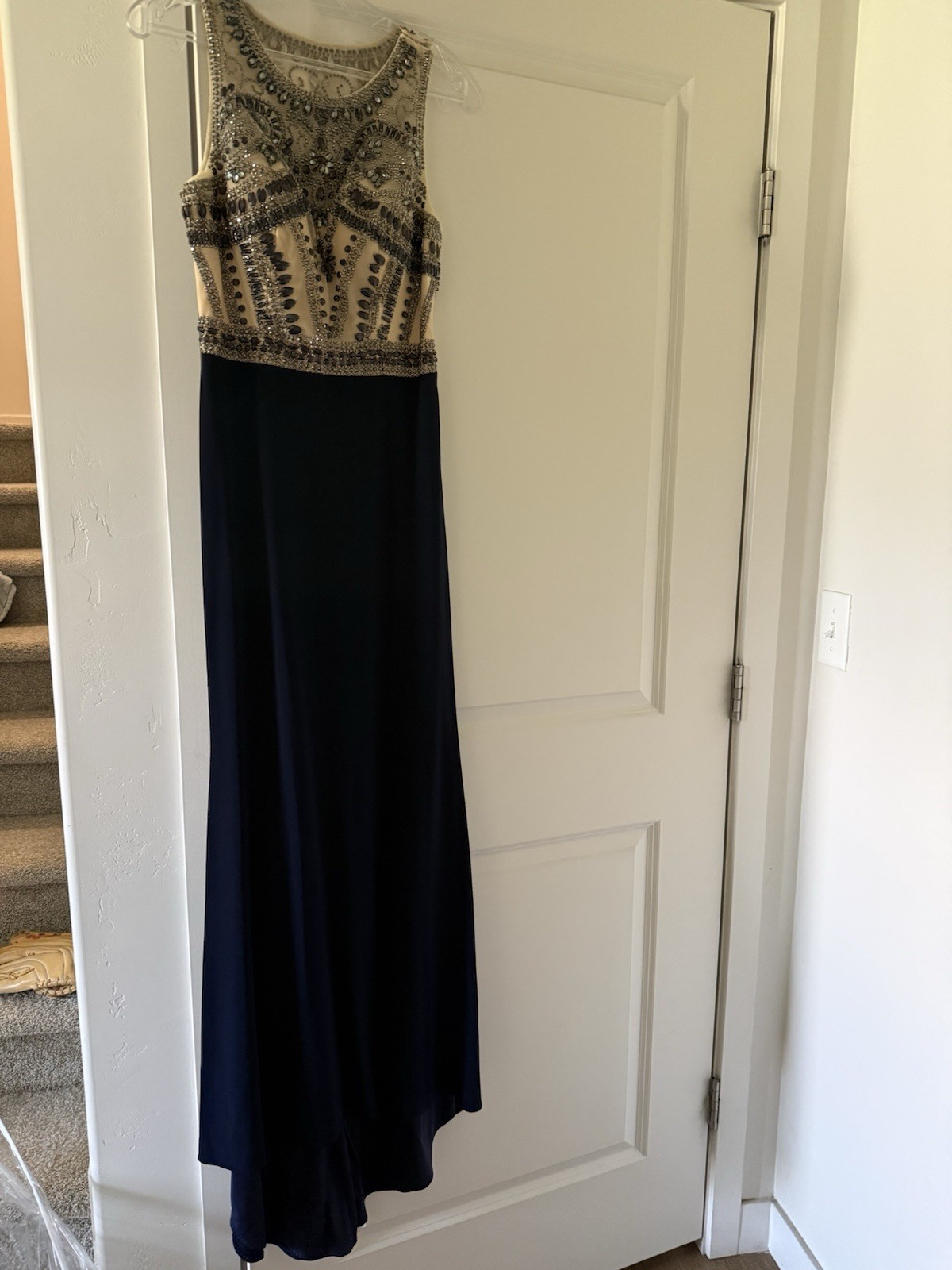 Nox Anabel Black/Gold Beaded Rhinestone Mesh Maxi Dress Round Neck S